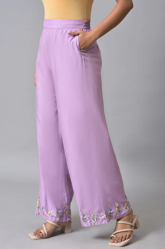 Purple Embroidered Parallel Pants - Image 3