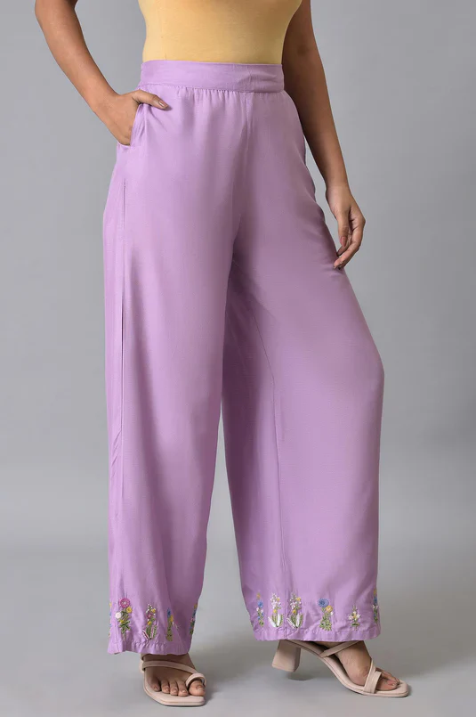 Purple Embroidered Parallel Pants - Image 4