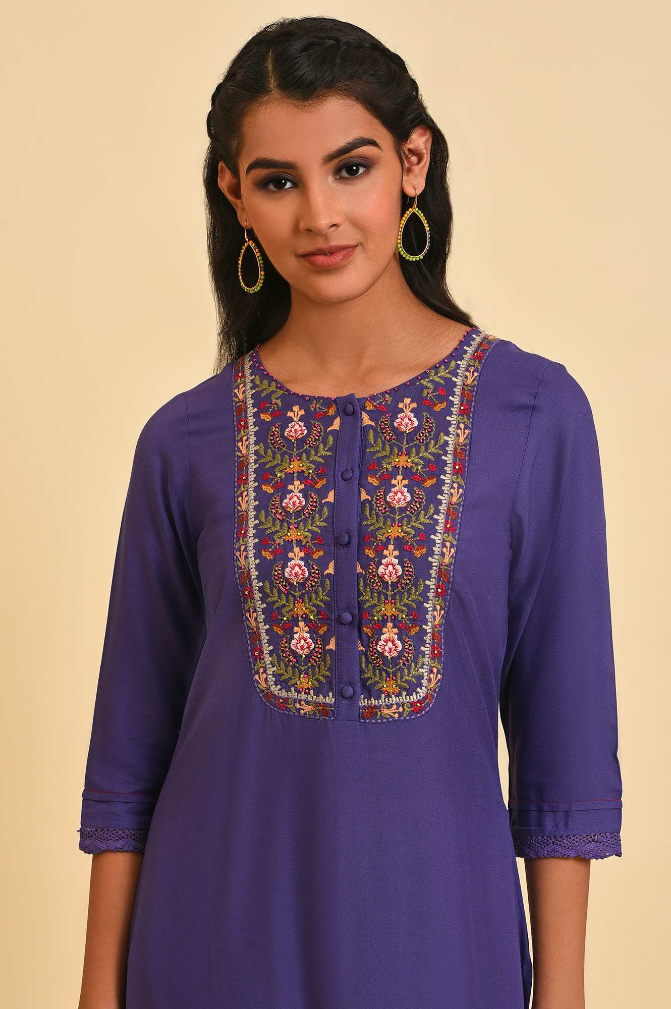 Purple Embroidered Straight kurta - Image 6