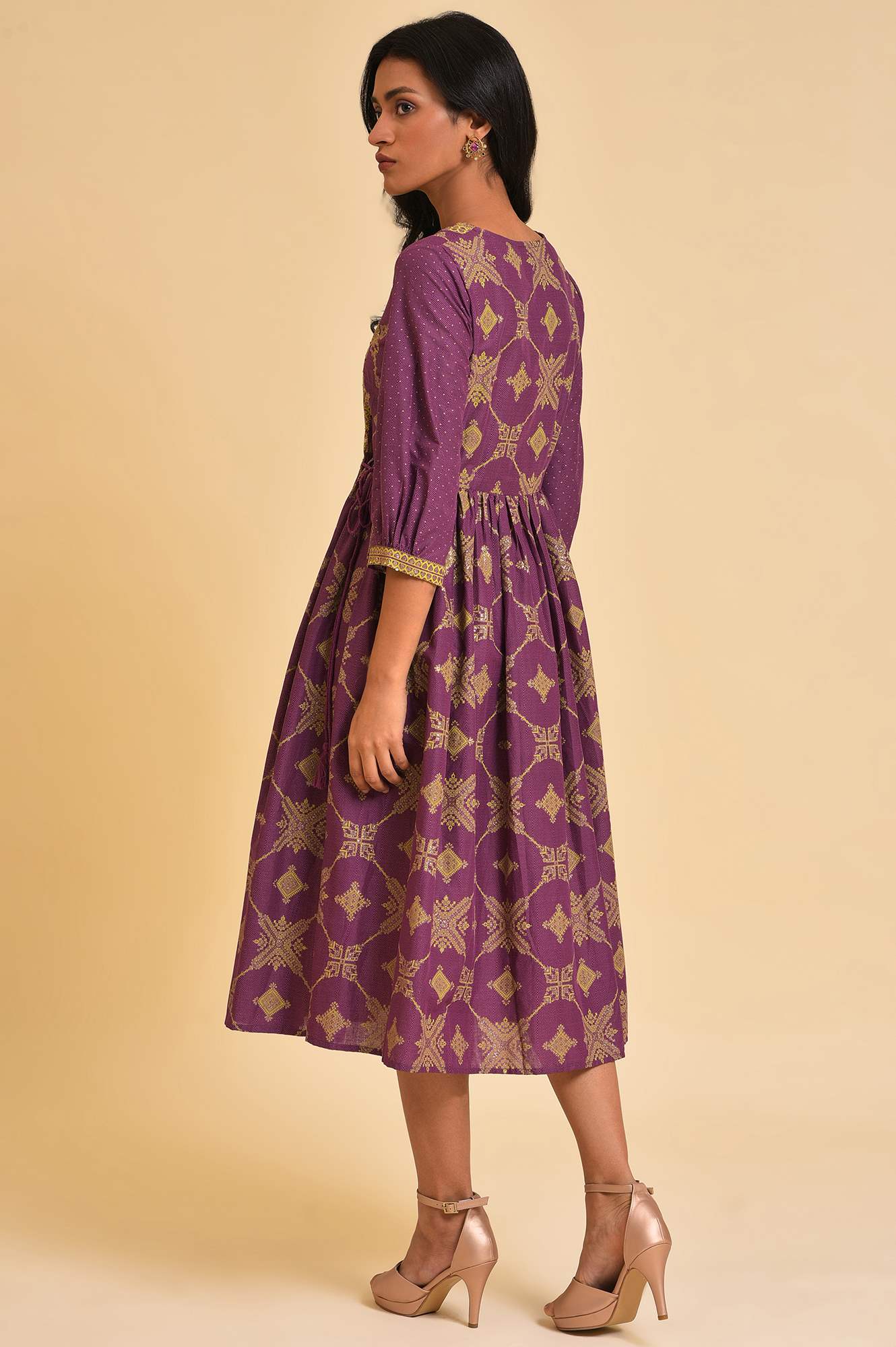 Purple Festive Gathered Dress With Sequin - Image 2