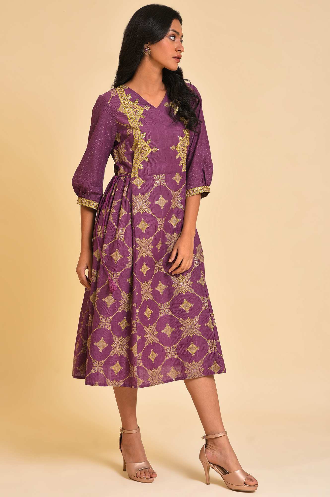 Purple Festive Gathered Dress With Sequin - Image 4