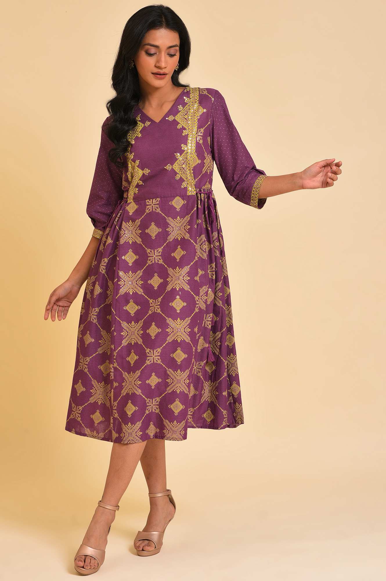 Purple Festive Gathered Dress With Sequin - Image 6
