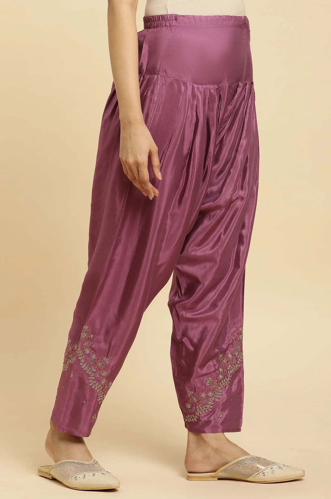 Purple Pleated Shantung Salwar - Image 3