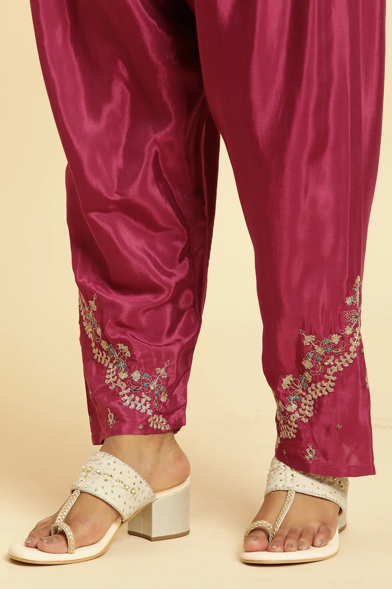 Purple Pleated Shantung Salwar - Image 9