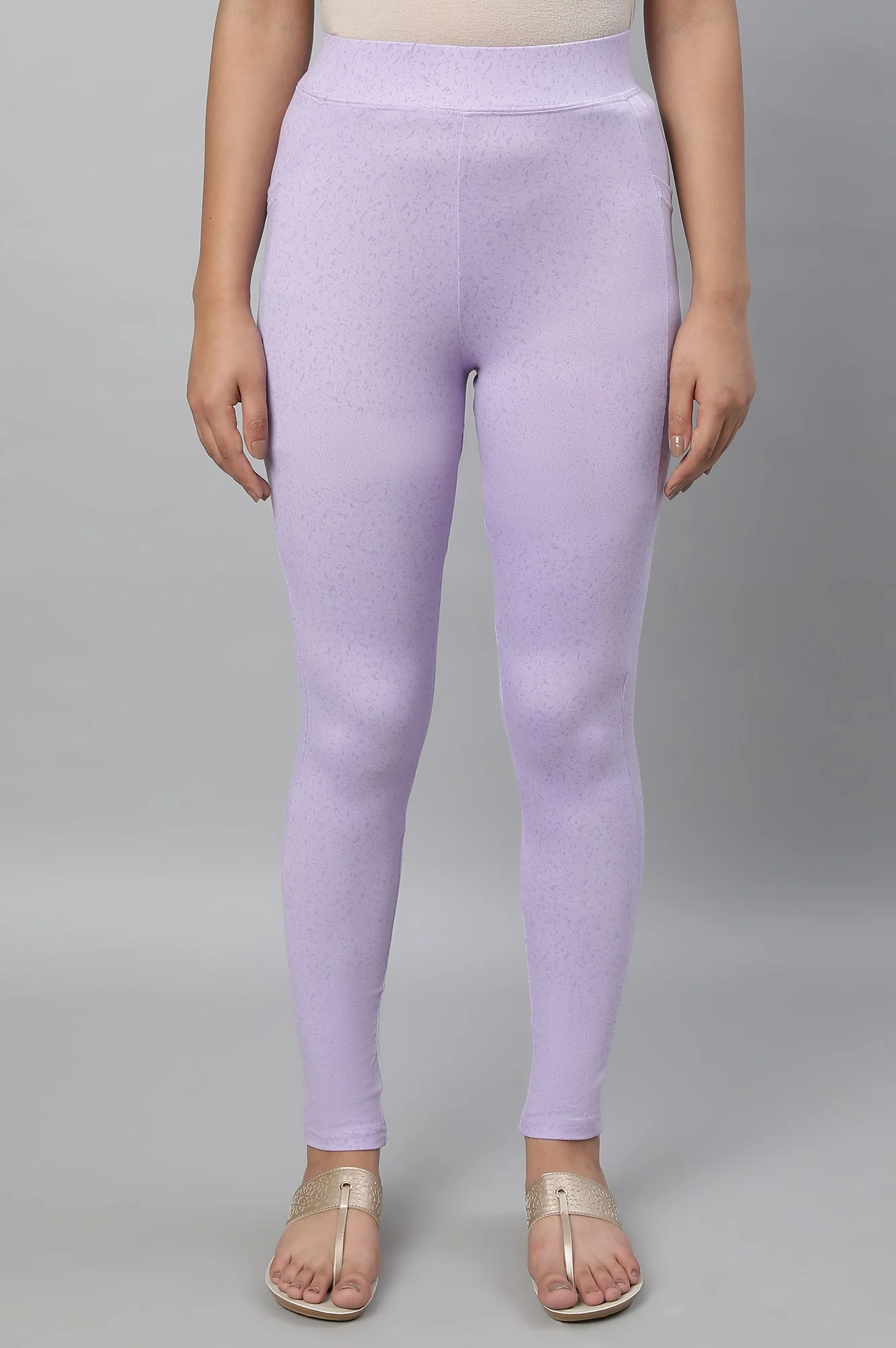 Purple Printed Skinny Fit Yoga Tights With Elasticated Waistband