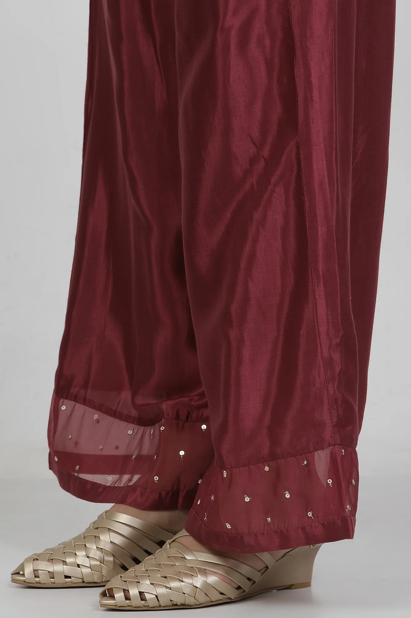 Purple Silk Mukaish Kurta And Parallel Pants Set - Image 9