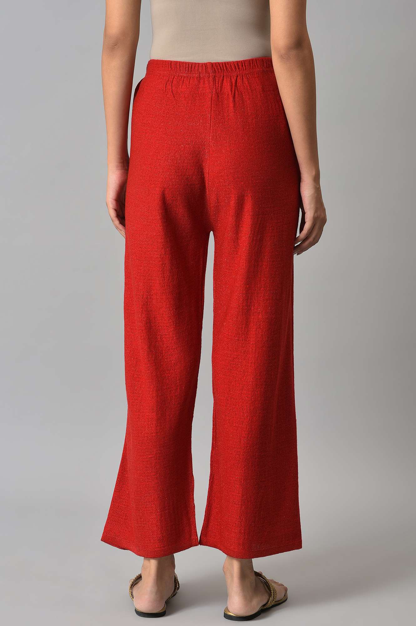 Red Solid Wide Leg Acrylic Palazzo With Elasticated Waist - Image 2