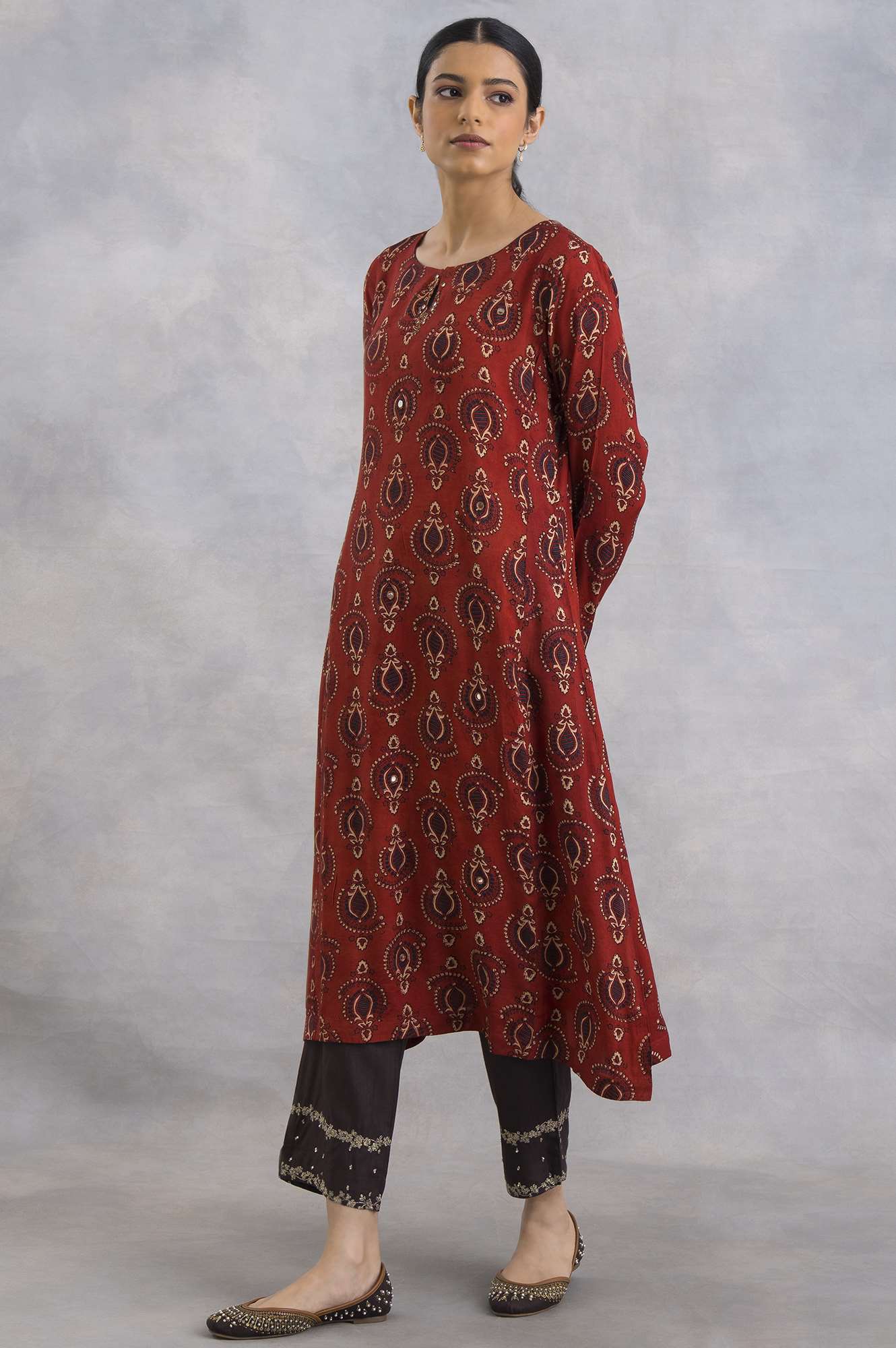 Red Ajrakh Print Flared kurta - Image 3