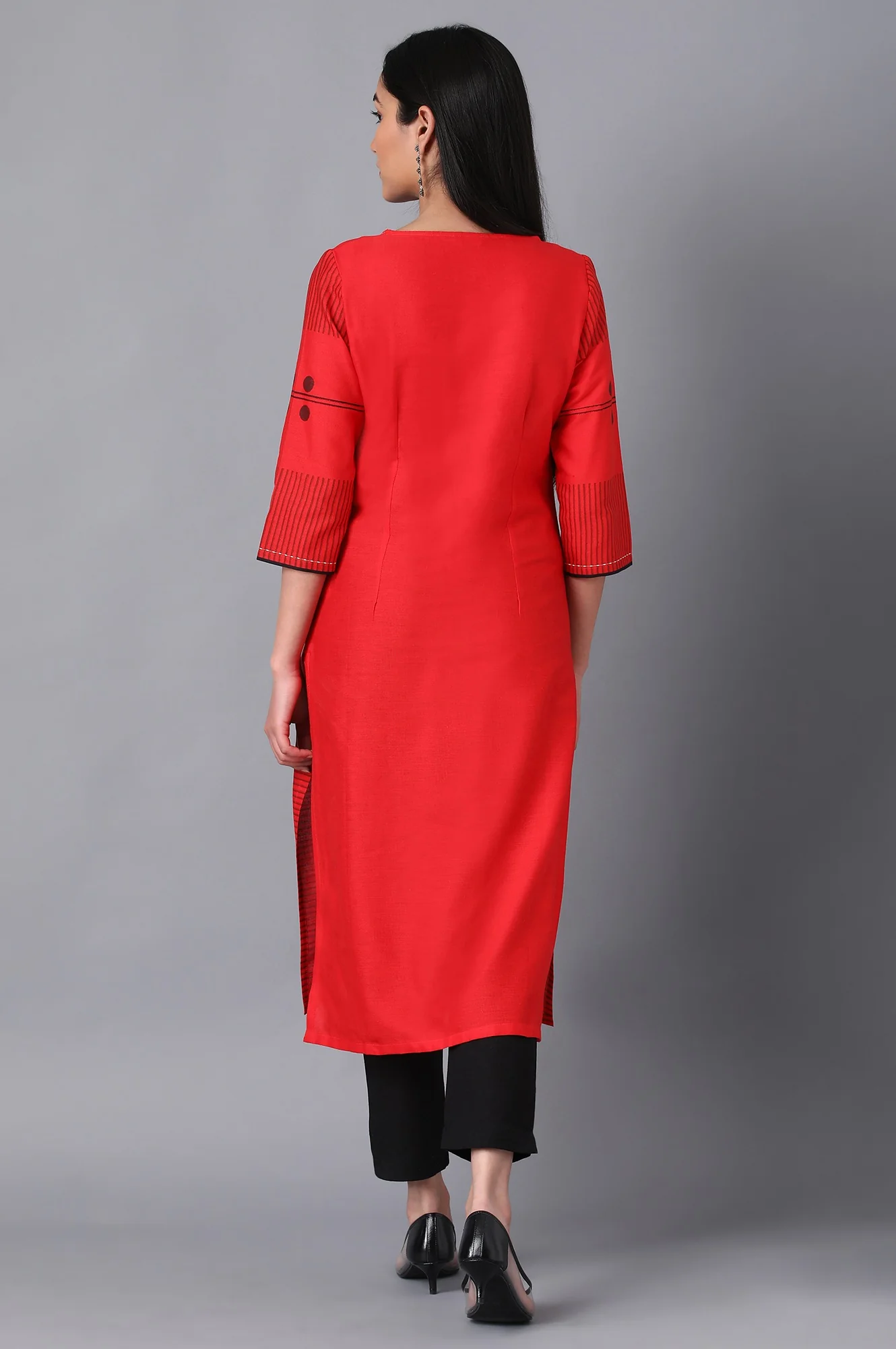 Red Boat Neck Polka kurta - Image 2