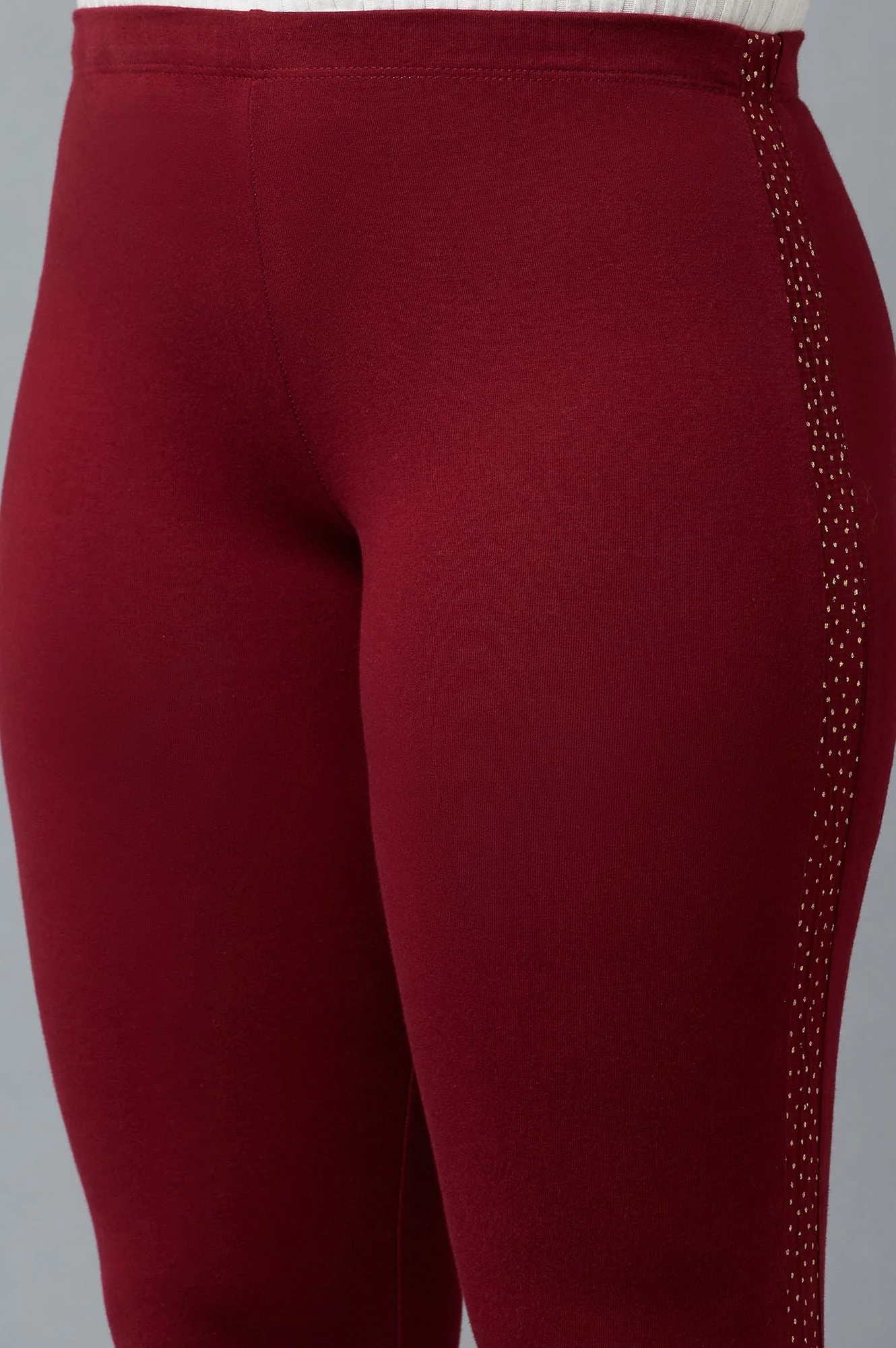 Maroon Solid Skinny Fit Cotton Tights With Elasticated Waistband - Image 6