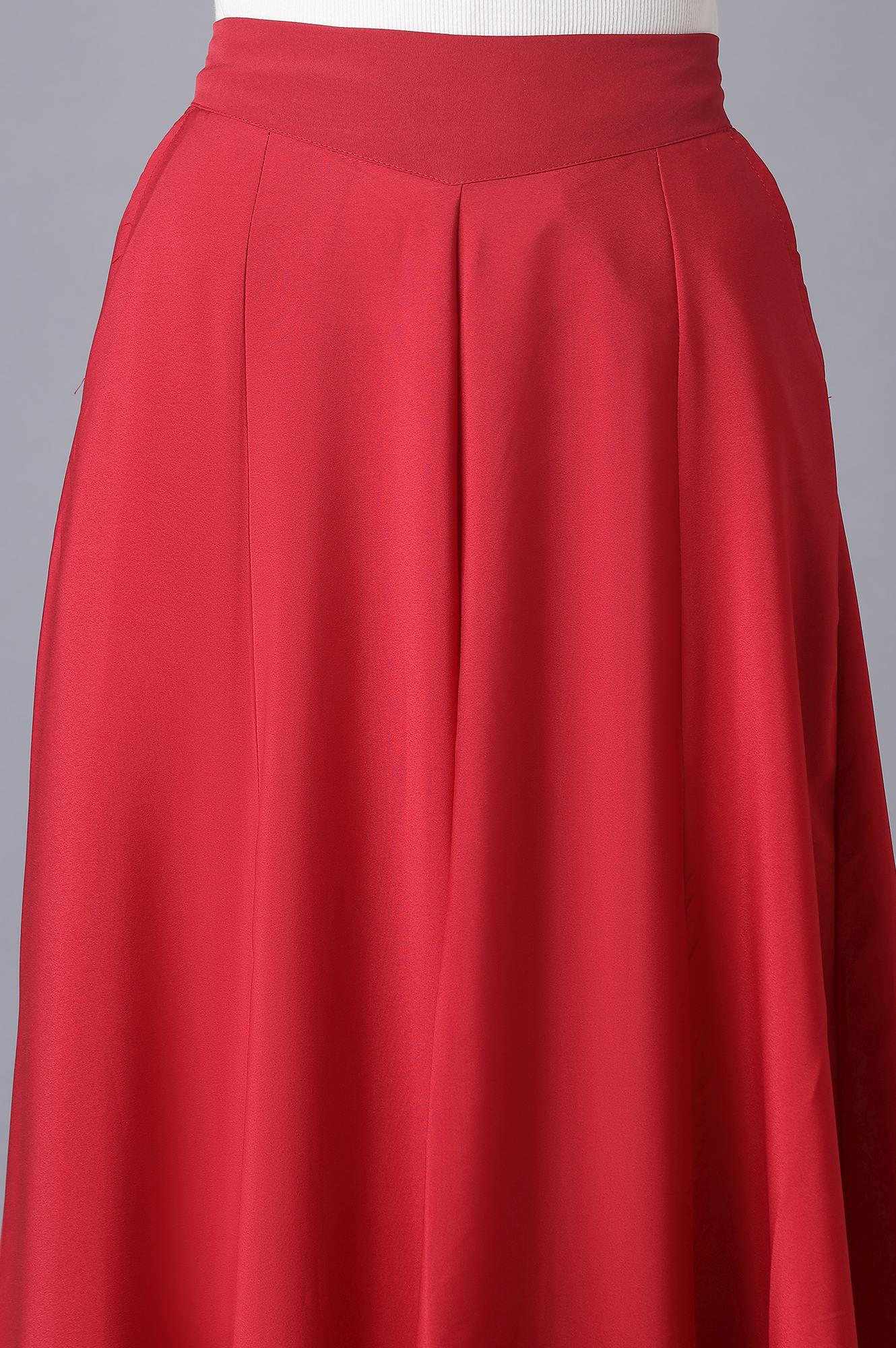 Red Solid Flared Woven Palazzo With Elasticated Waistband - Image 7