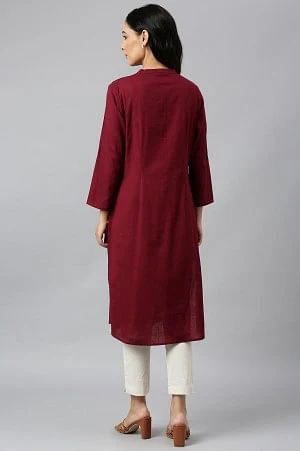 Red Half Placket Shirt kurta - Image 4