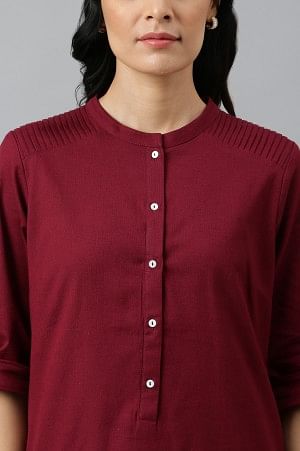 Red Half Placket Shirt kurta - Image 8
