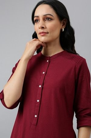 Red Half Placket Shirt kurta - Image 9