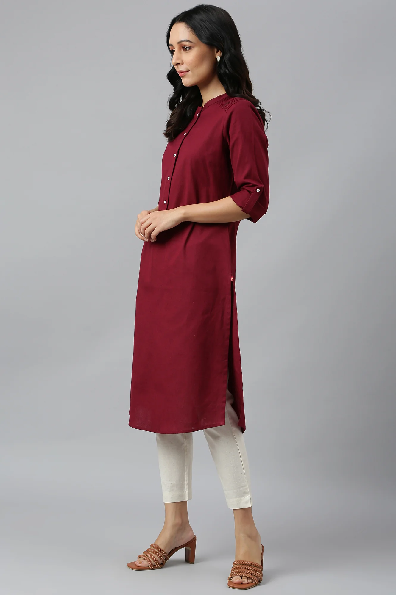 Red Half Placket Shirt kurta - Image 3
