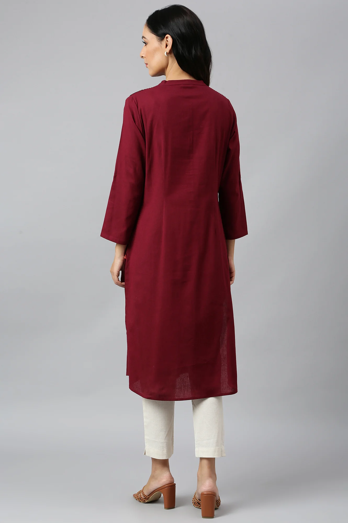Red Half Placket Shirt kurta - Image 4
