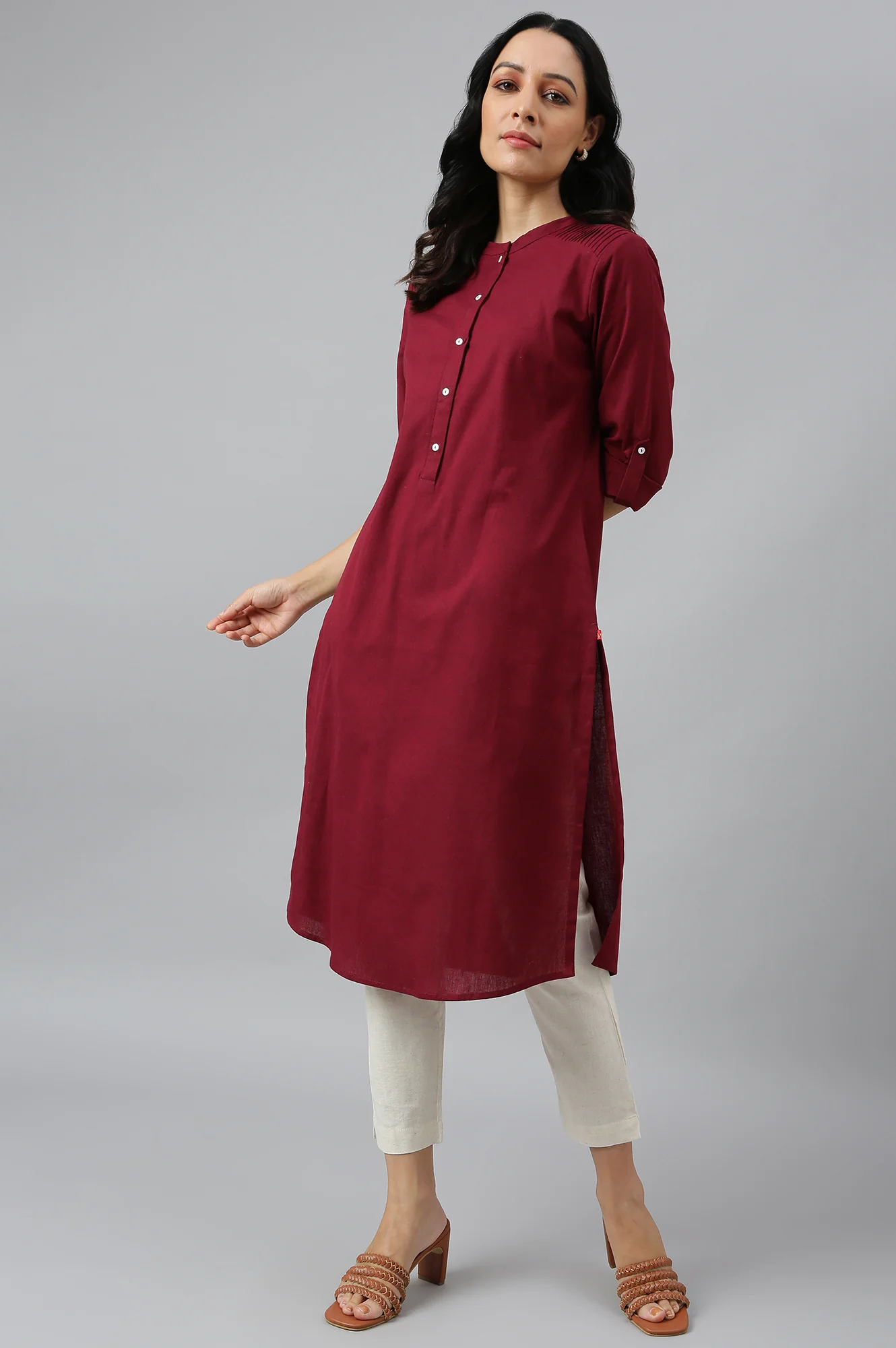 Red Half Placket Shirt kurta - Image 5