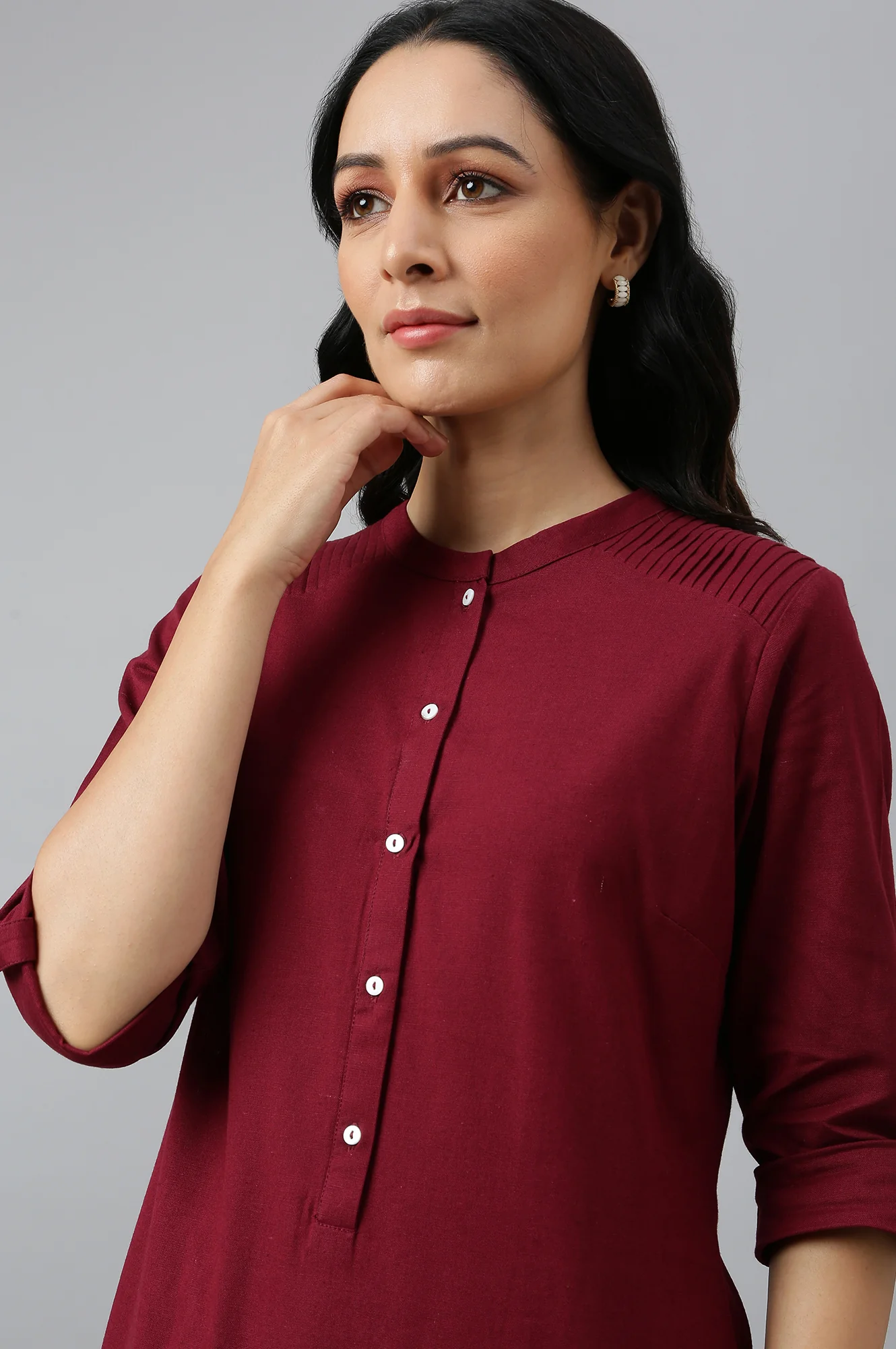 Red Half Placket Shirt kurta - Image 9