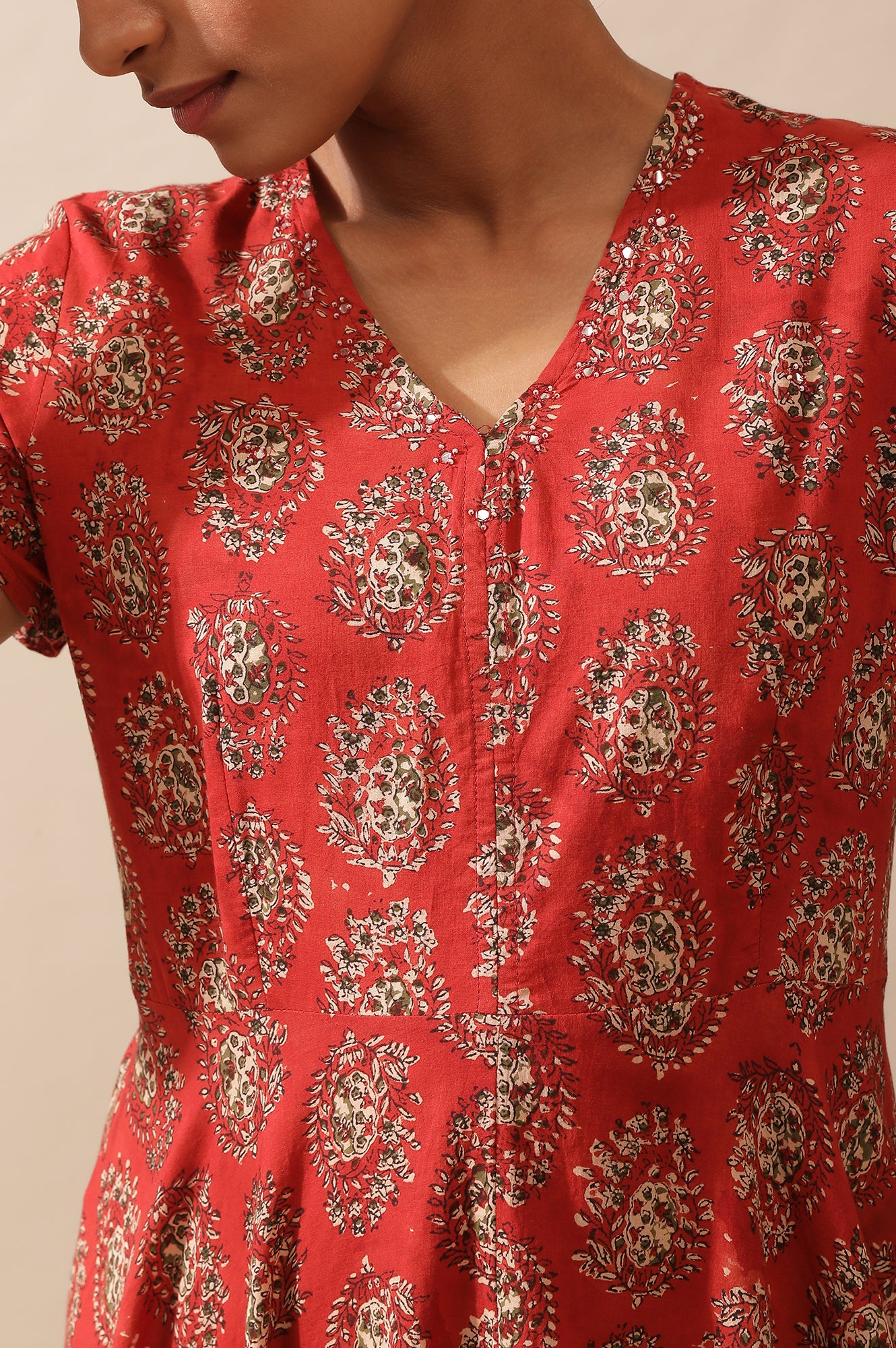 Red Hand Block Print Dress - Image 6