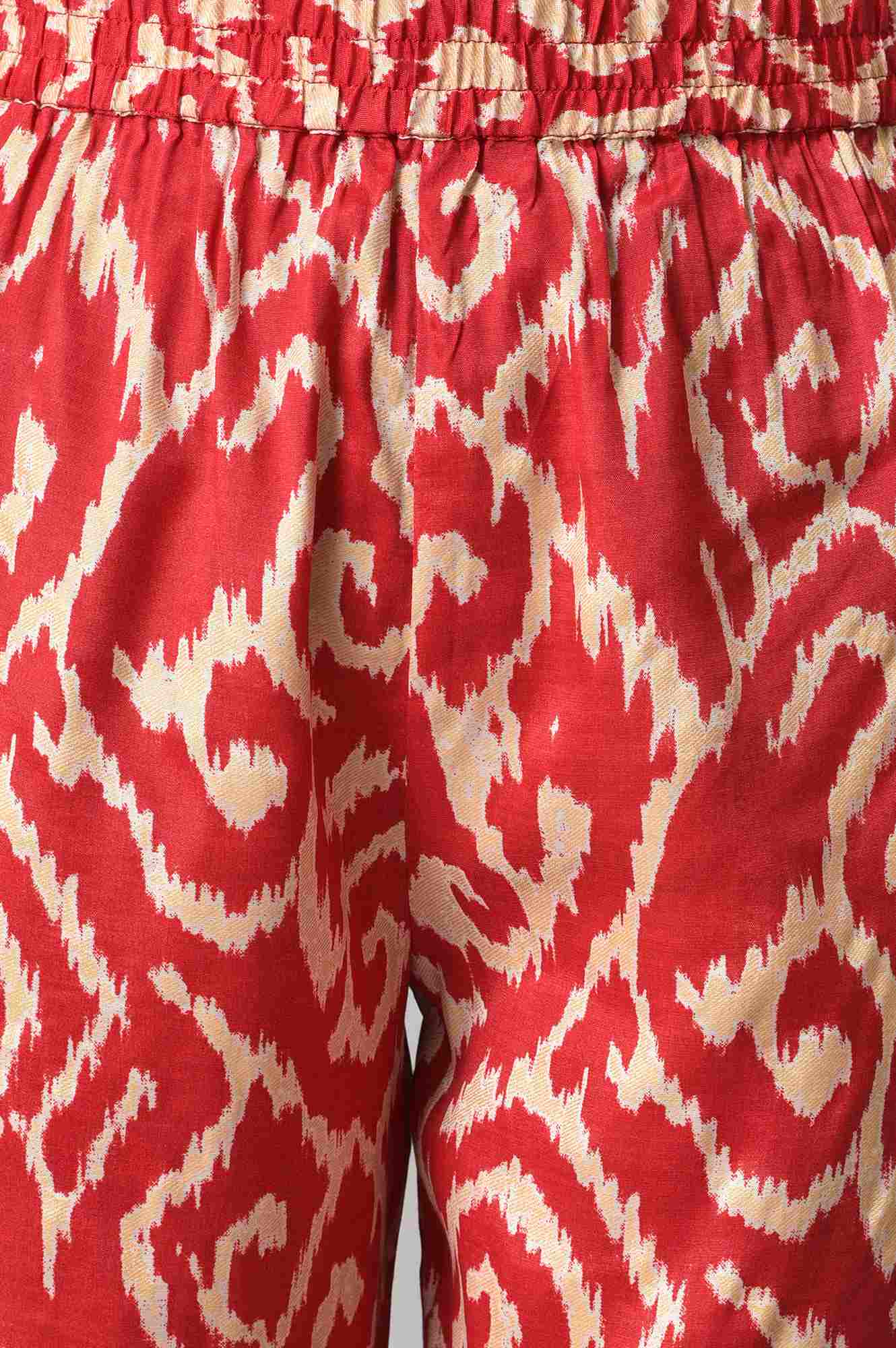 Red Ikkat Printed kurta with Slim Pants Co-ord Set - Image 6