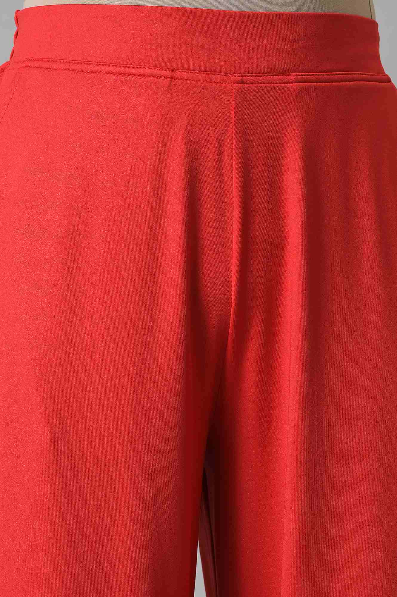 Red Solid Straight Fit Palazzo With Side Pockets - Image 6