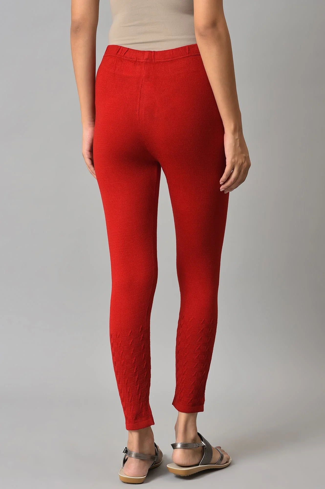 Red Solid Skinny Tights With Elasticated Waistband - Image 2