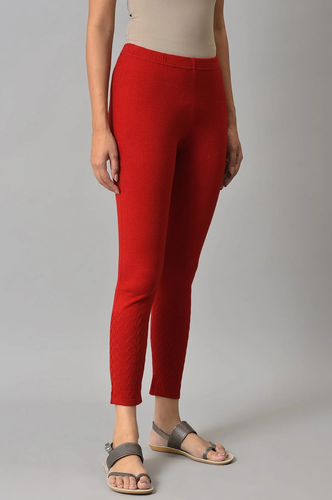 Red Solid Skinny Tights With Elasticated Waistband - Image 4
