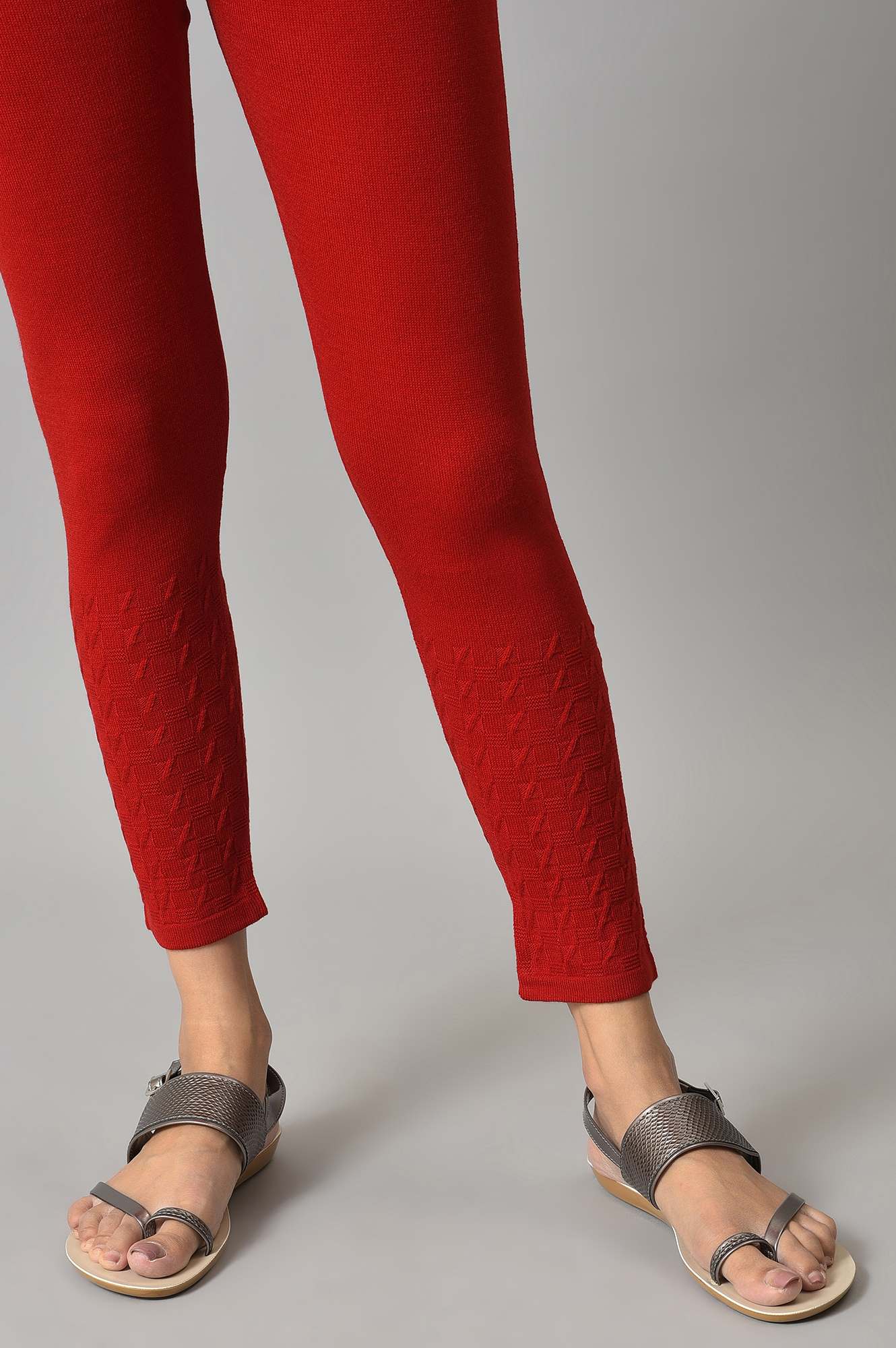 Red Solid Skinny Tights With Elasticated Waistband - Image 8