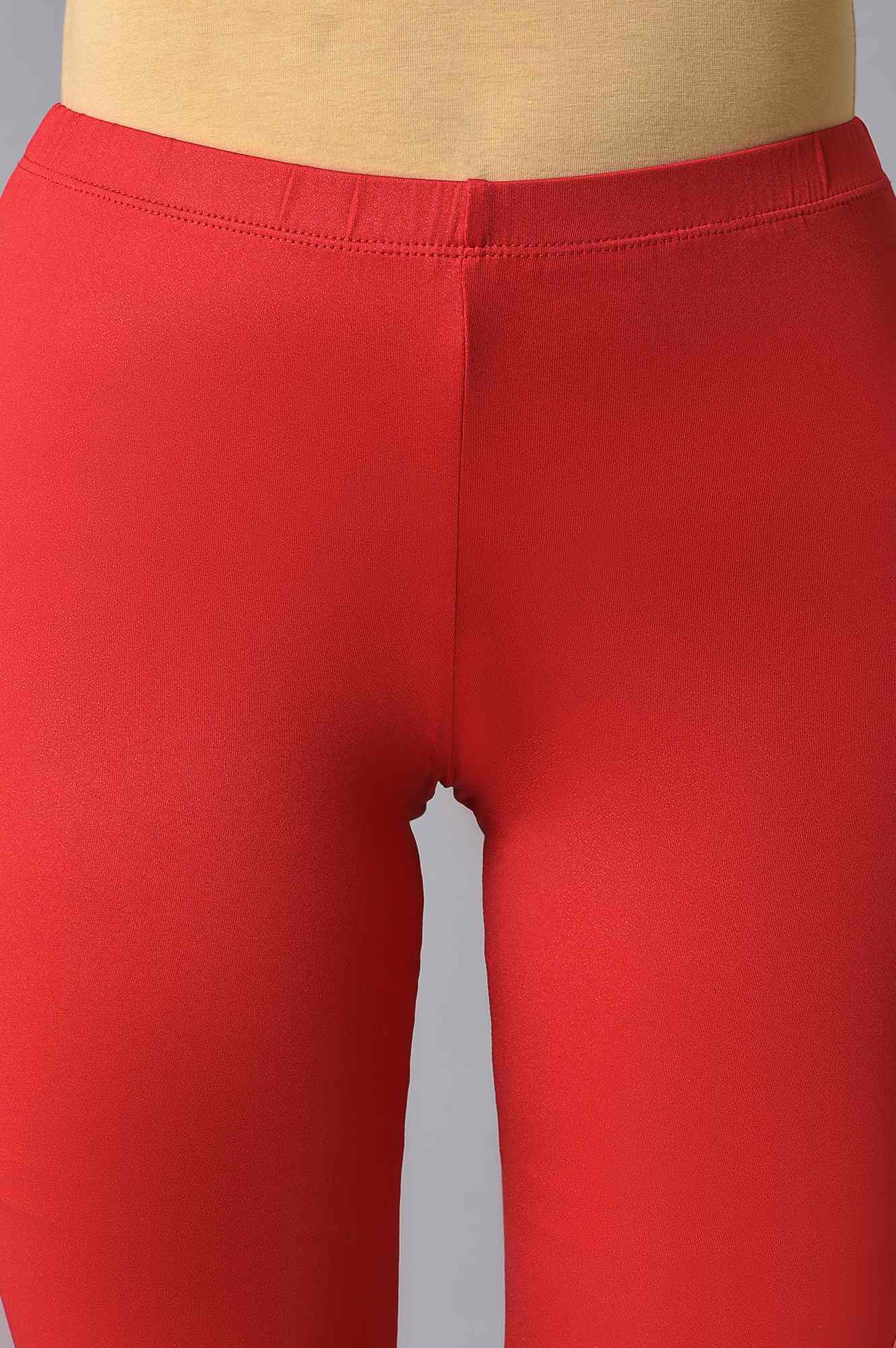 Red Solid Skinny Fit Cotton Churidar With Elasticated Waistband - Image 6