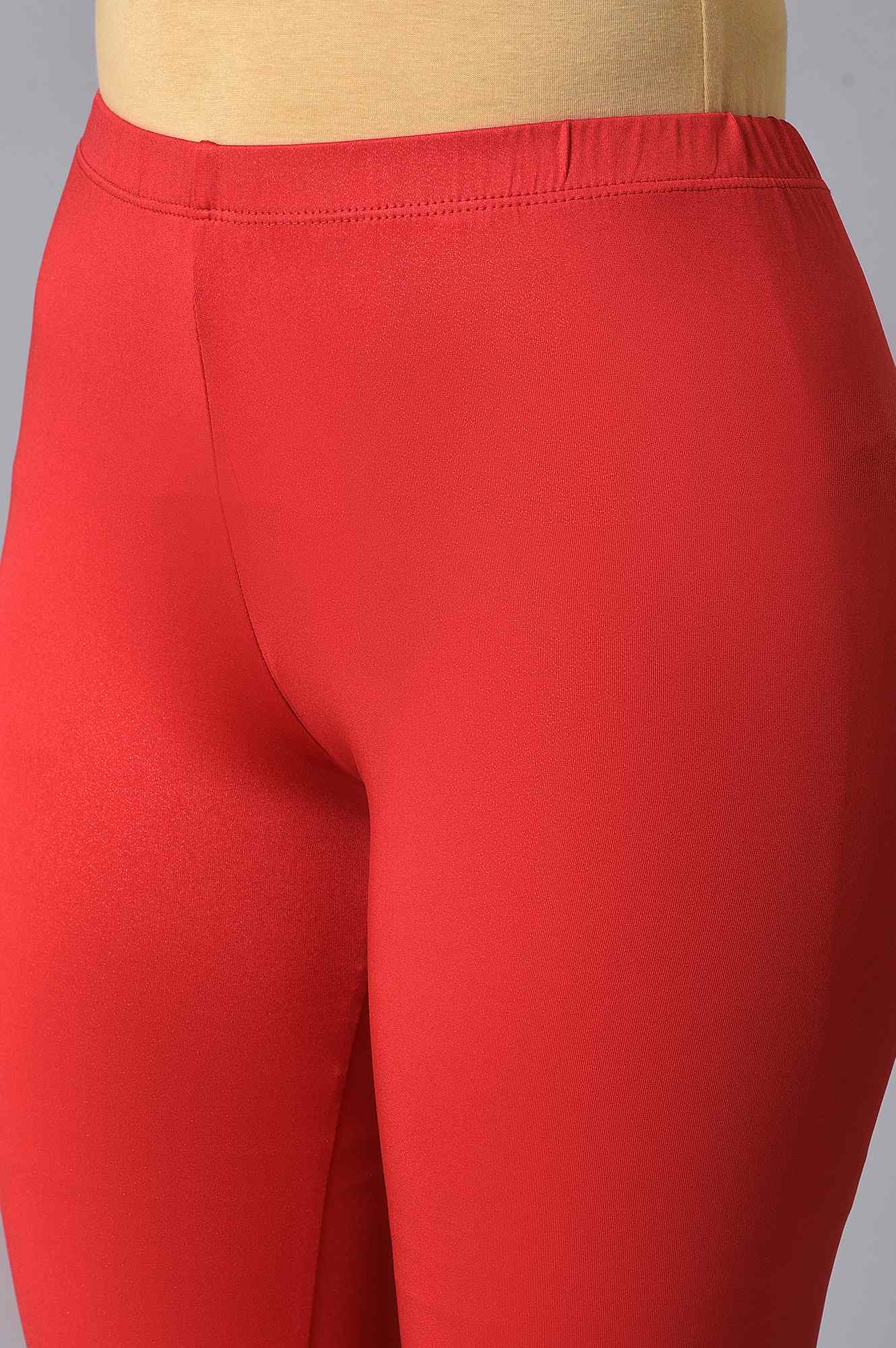 Red Solid Skinny Fit Cotton Churidar With Elasticated Waistband - Image 7