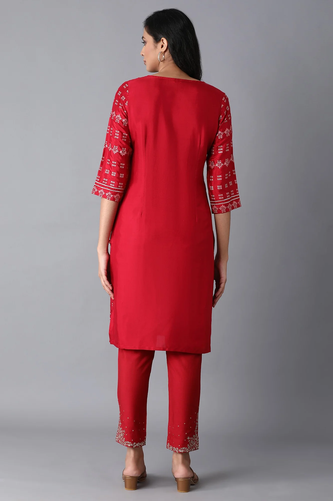 Red Printed Straight kurta - Image 2