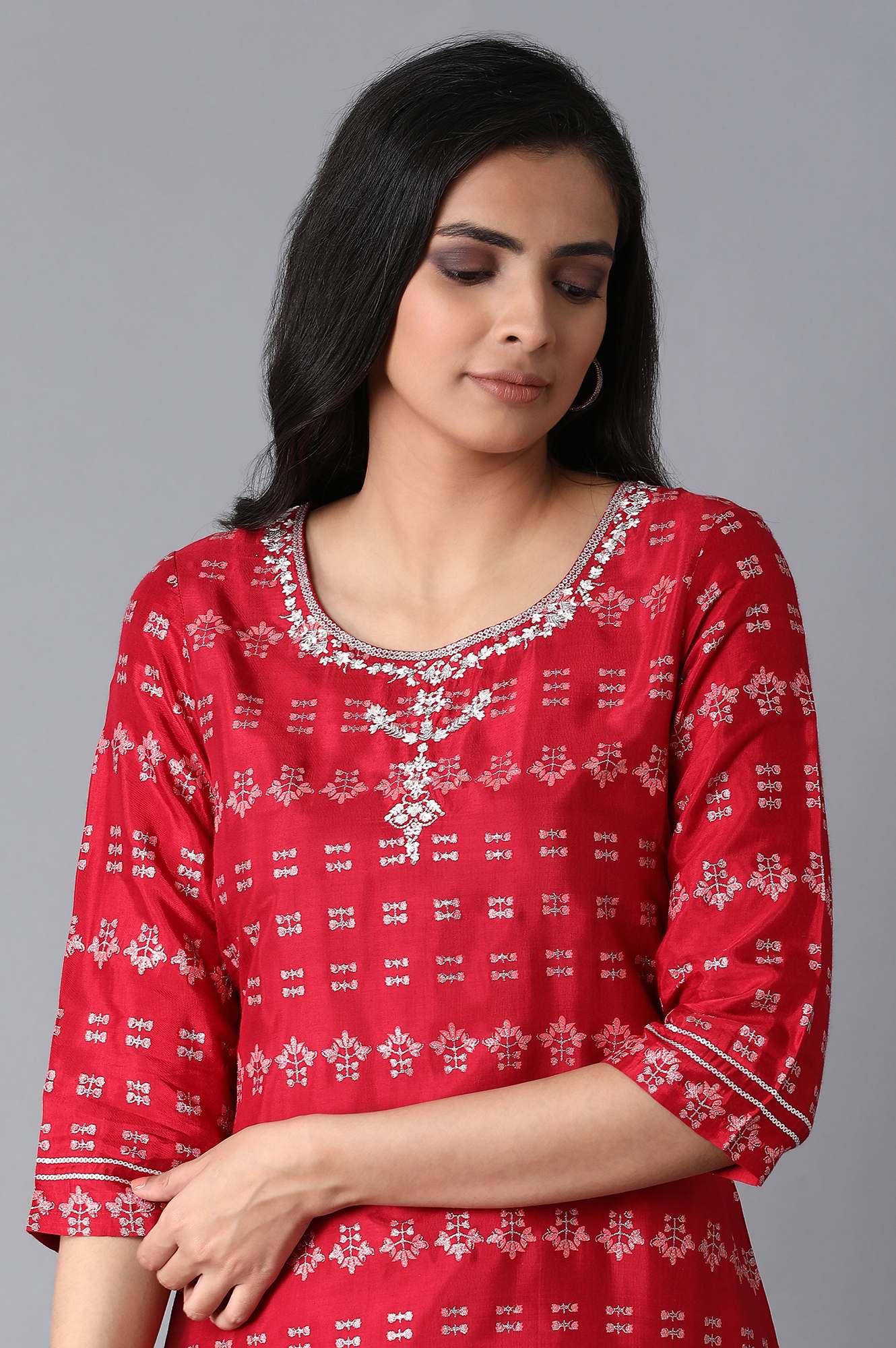 Red Printed Straight kurta - Image 5