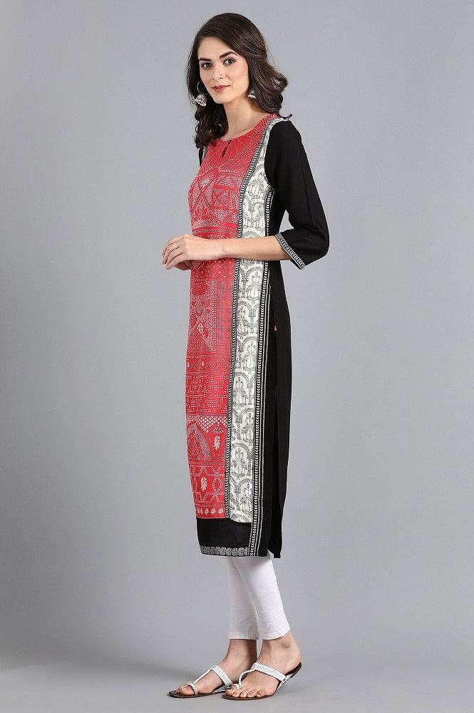 Red Round Neck Printed kurta - Image 3