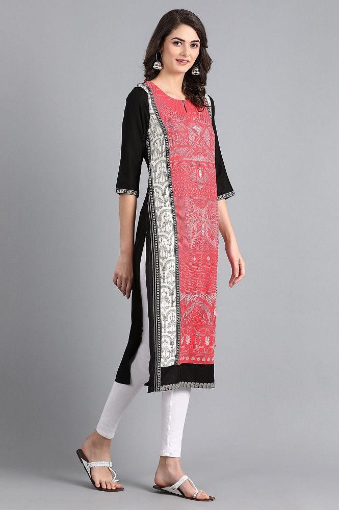 Red Round Neck Printed kurta - Image 4