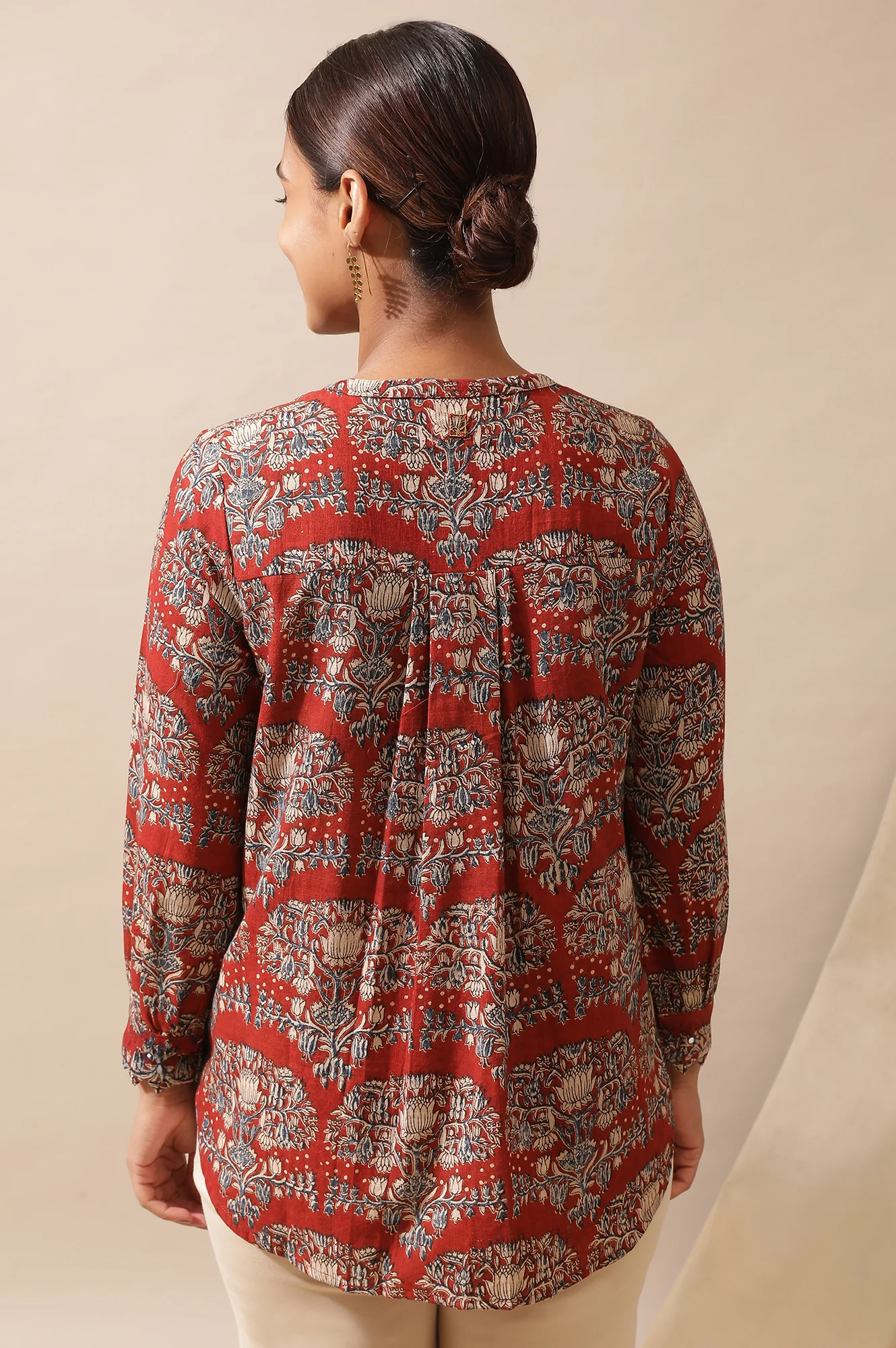 Red Shirt In Hand Block Kalamkari Print - Image 4