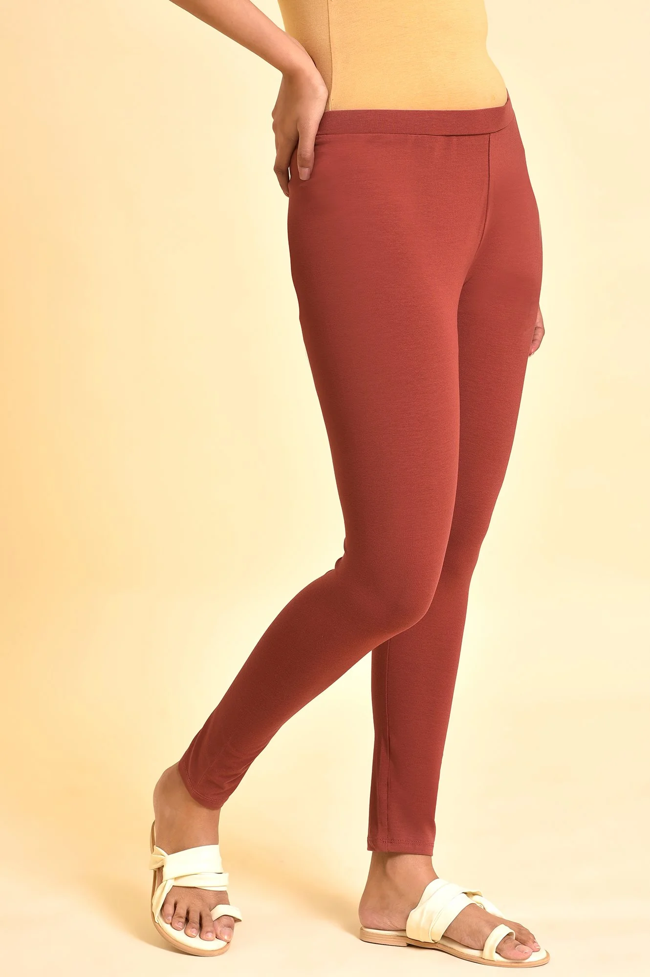 Red Solid Viscose Lycra Tights - Image 4