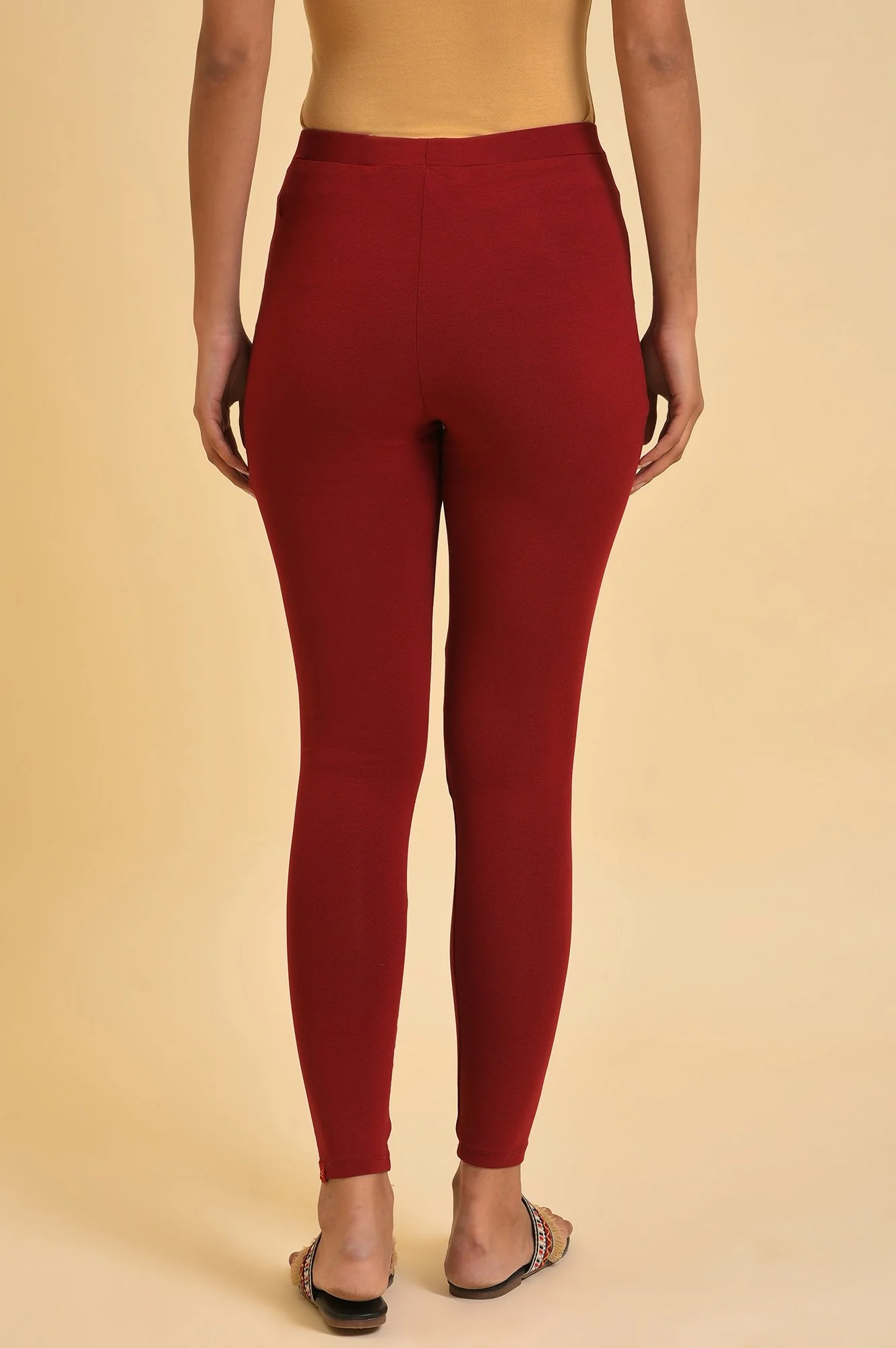 Red Solid Viscose Lycra Tights - Image 2