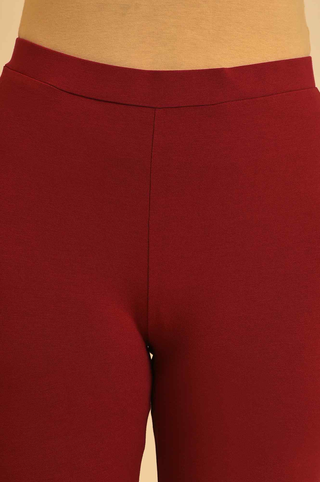 Red Solid Viscose Lycra Tights - Image 6