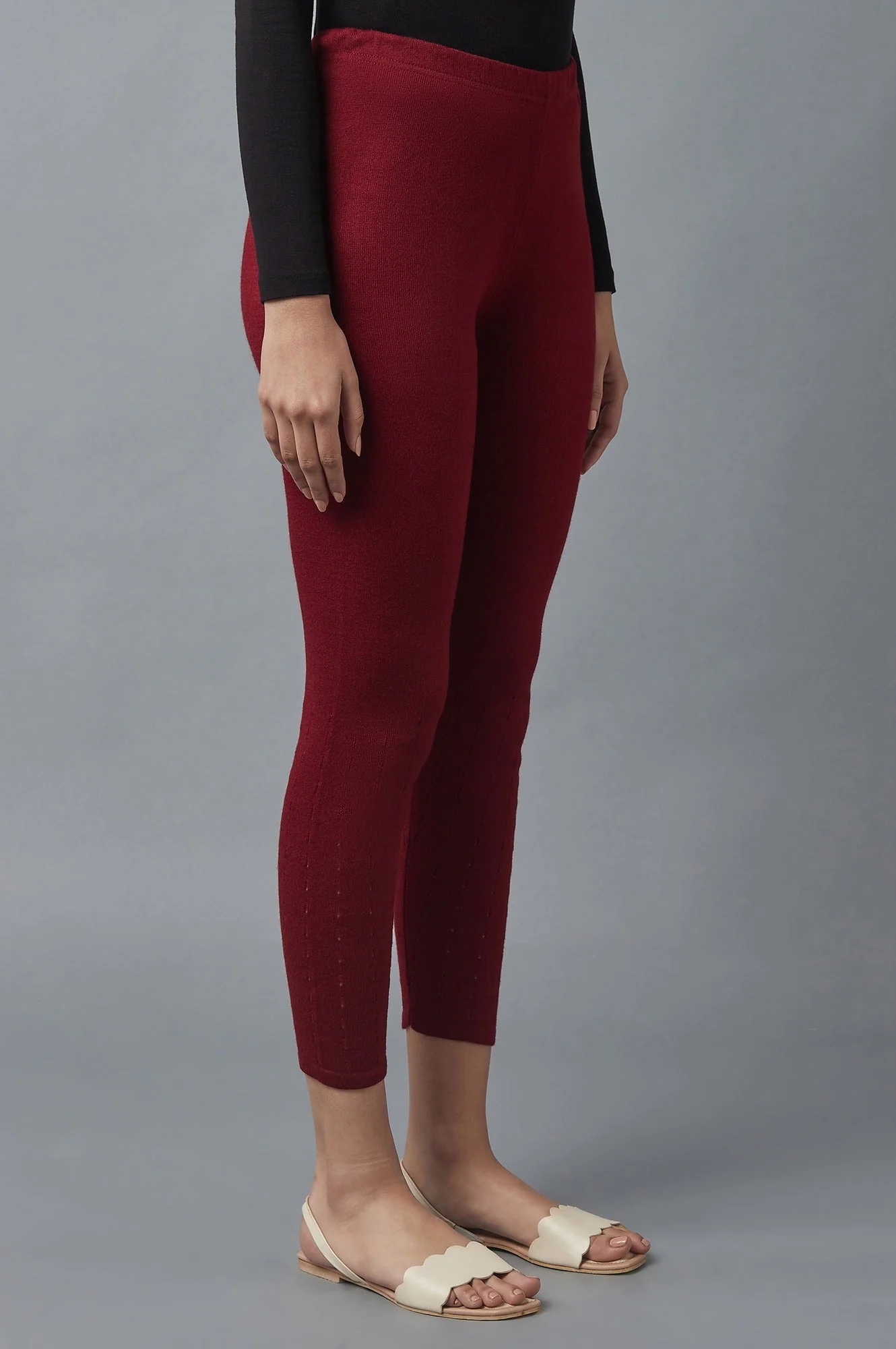 Red Pointelle Skinny Fit Tights With Elasticated Waist - Image 4