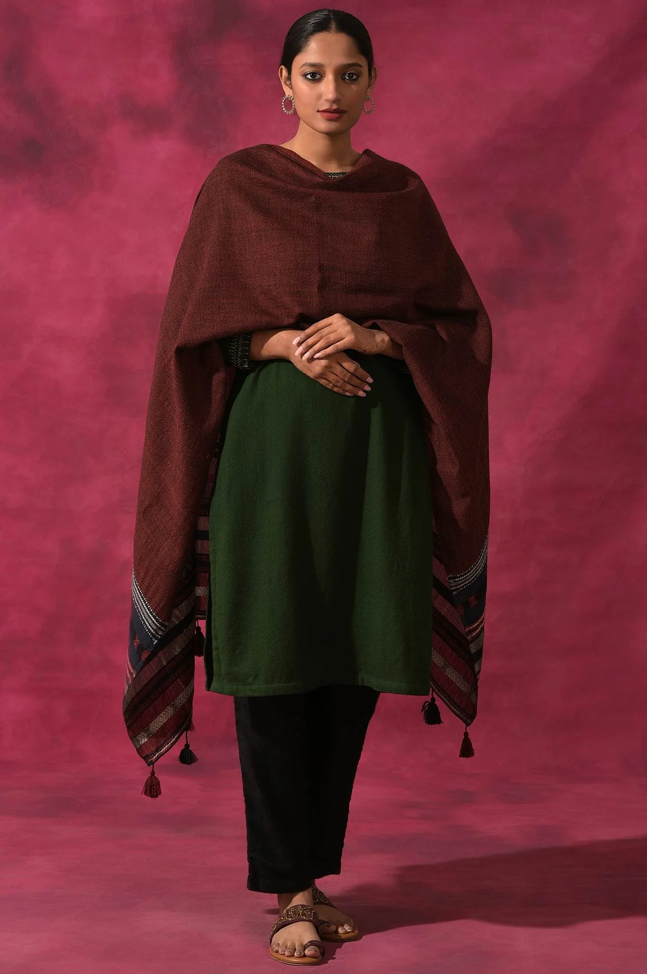 Red Yarn Dyed Woollen Shawl