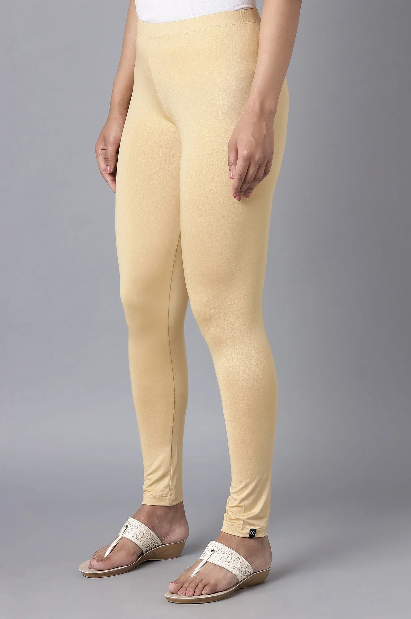 Gold Solid Skinny Fit Tights With Elasticated Waist - Image 3