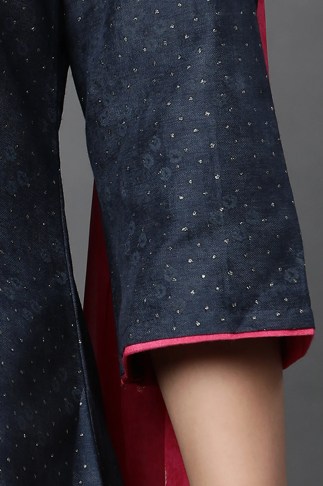 Royal Blue Glitter Printed A-Line Kurta, Tights And Dupatta Set - Image 7