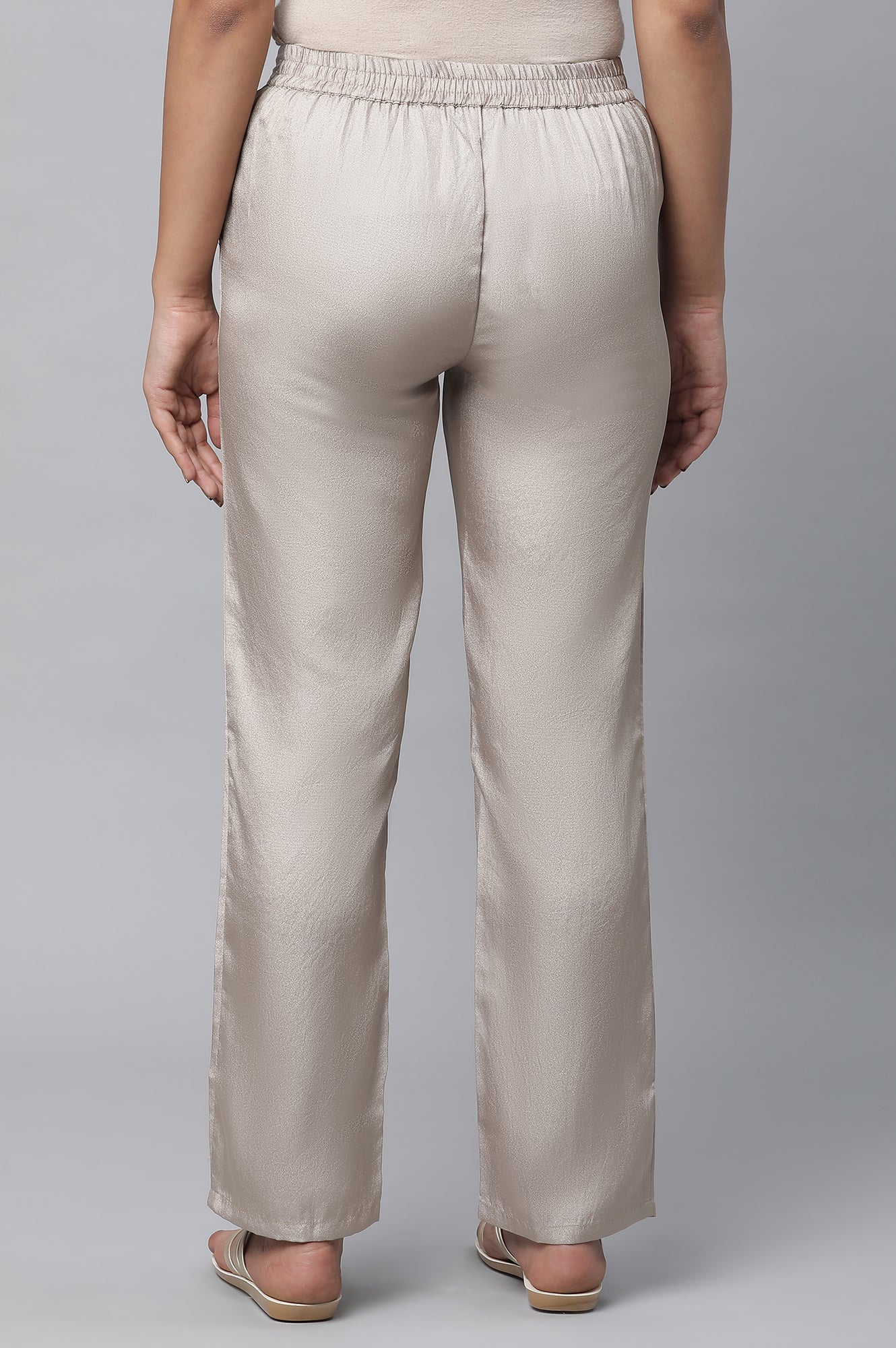 Gold Solid Straight Fit Woven Pants With Elasticated Waist - Image 2