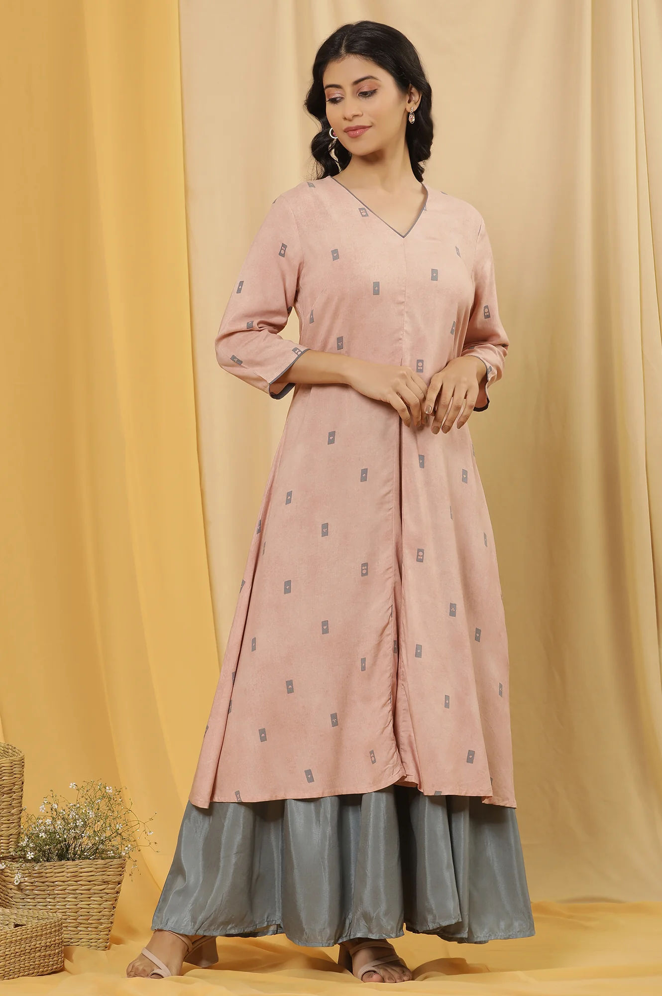 Salmon Pink A-Line Kurta And Flared Pants