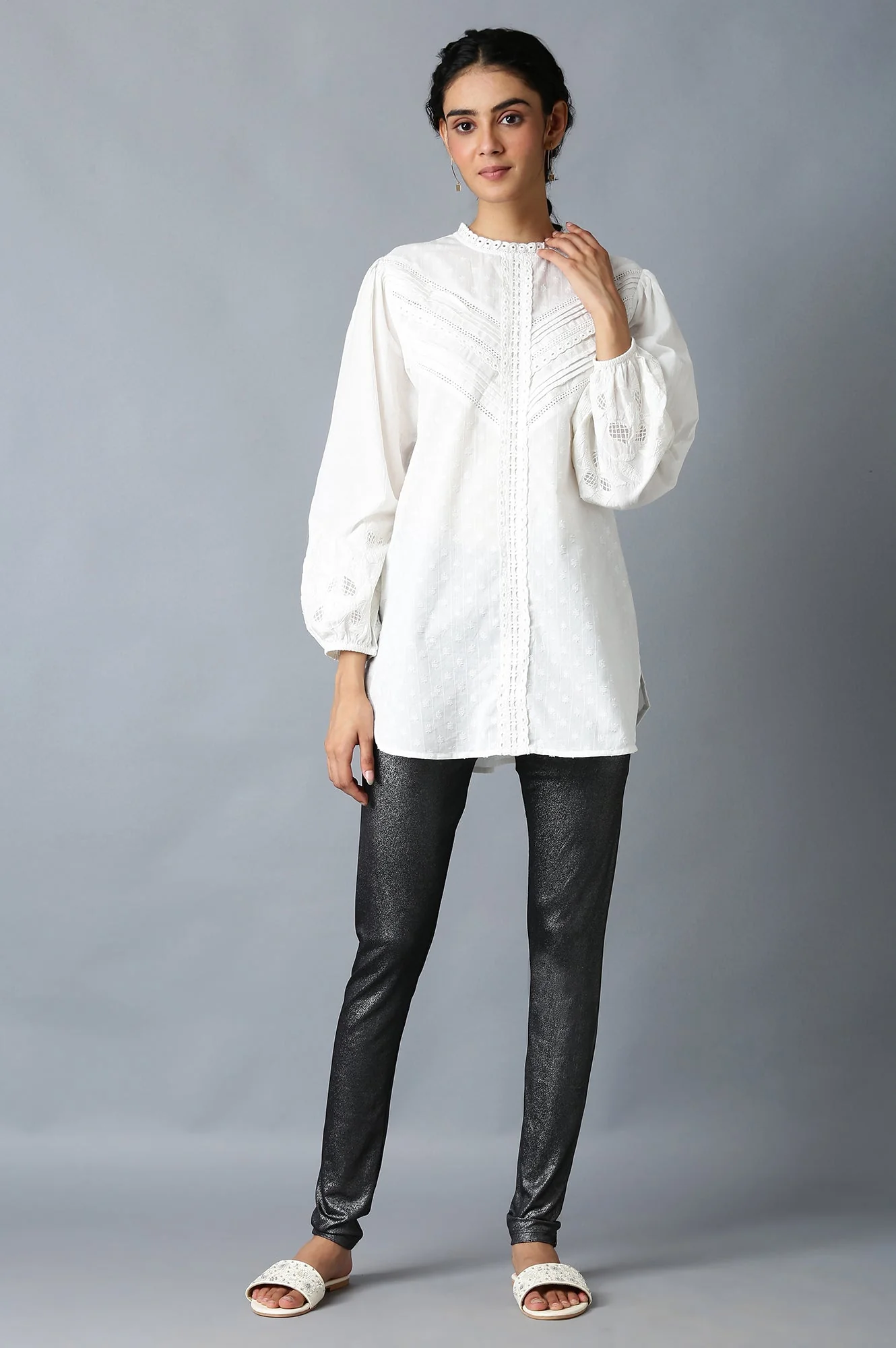 Shimmer Black Skin Fit Churidar - Image 5