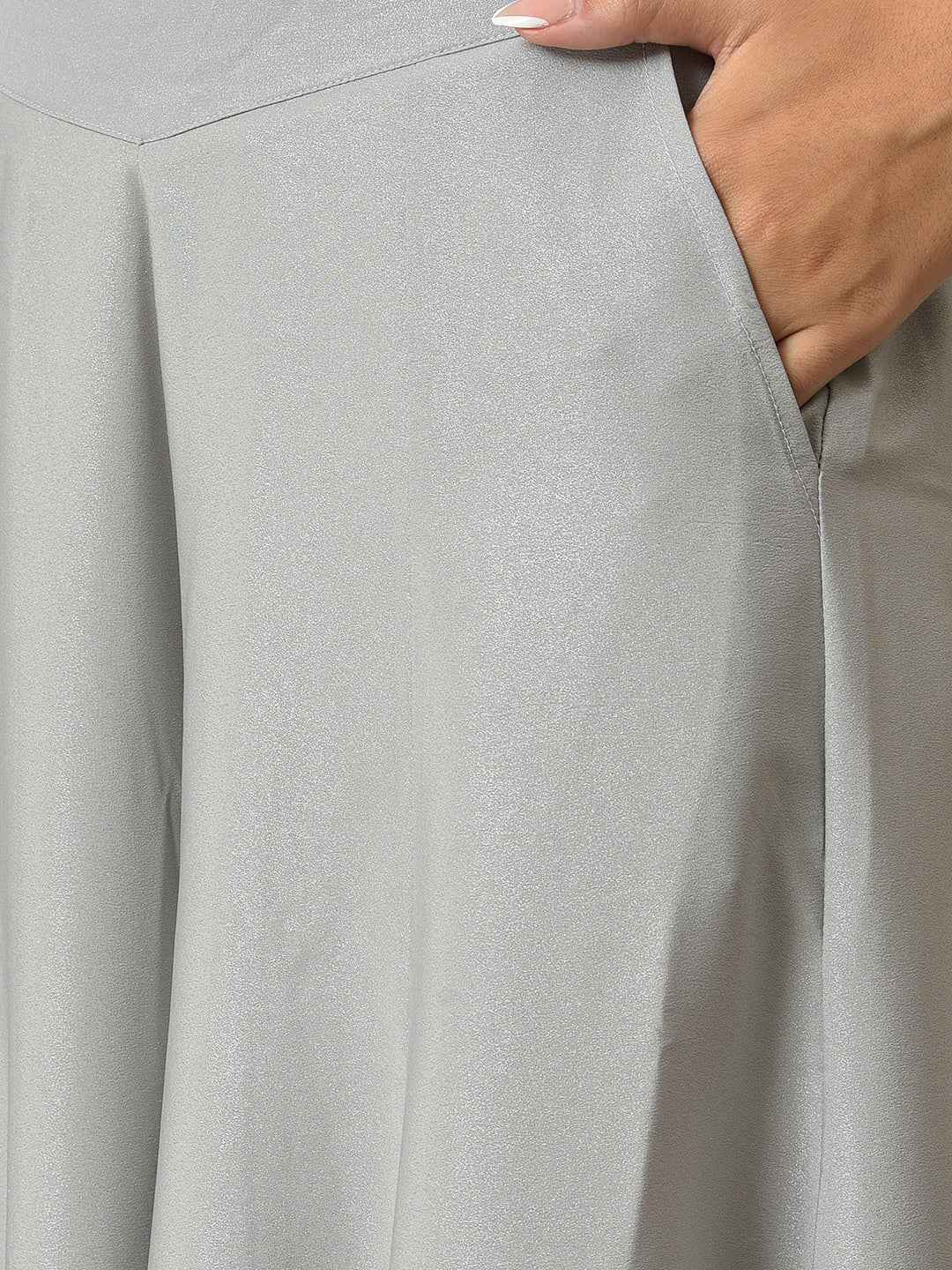Grey Solid Flared American Crepe Palazzo With Pockets - Image 7
