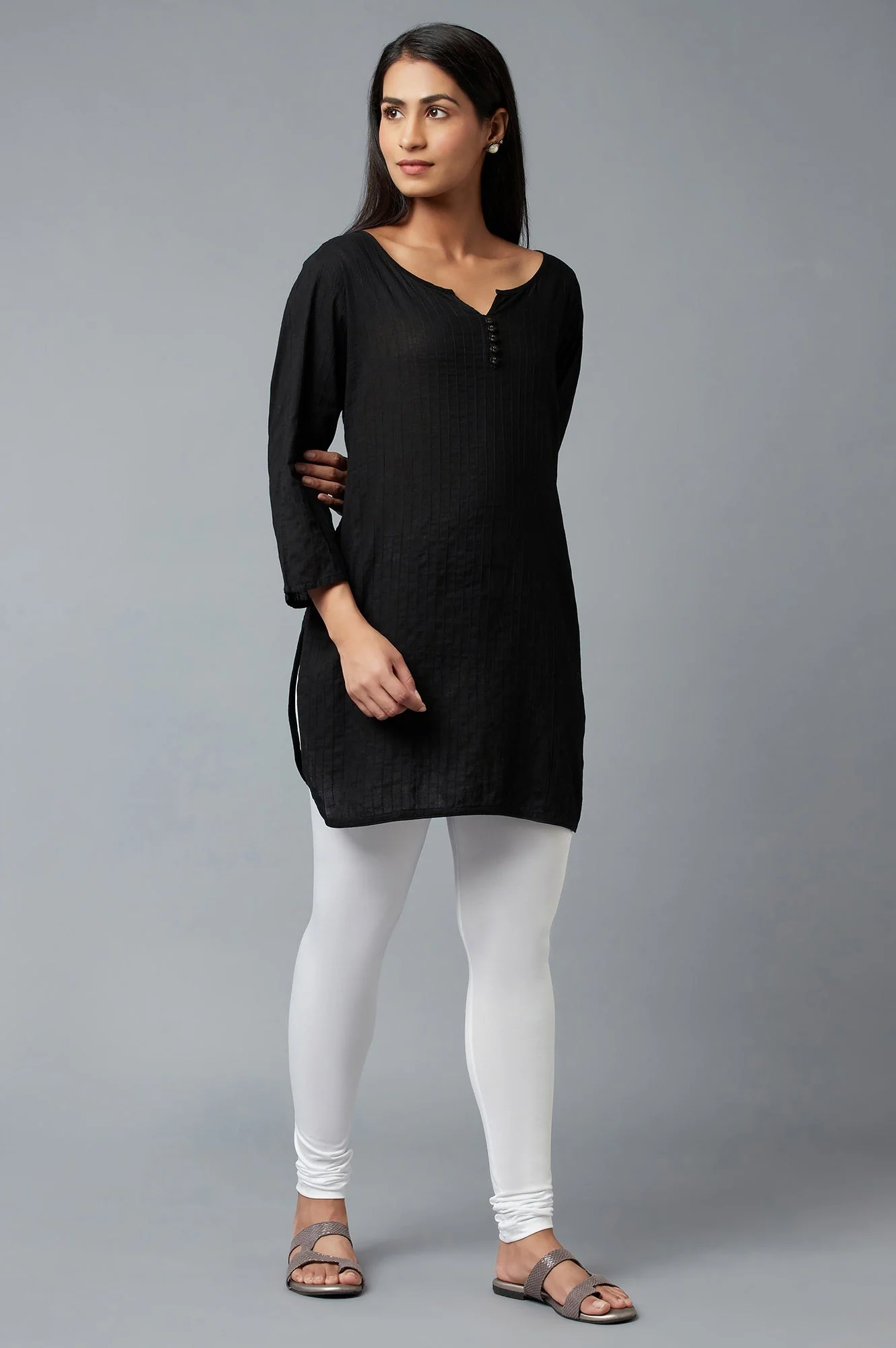 Shimmer White Skin Fit Churidar - Image 5