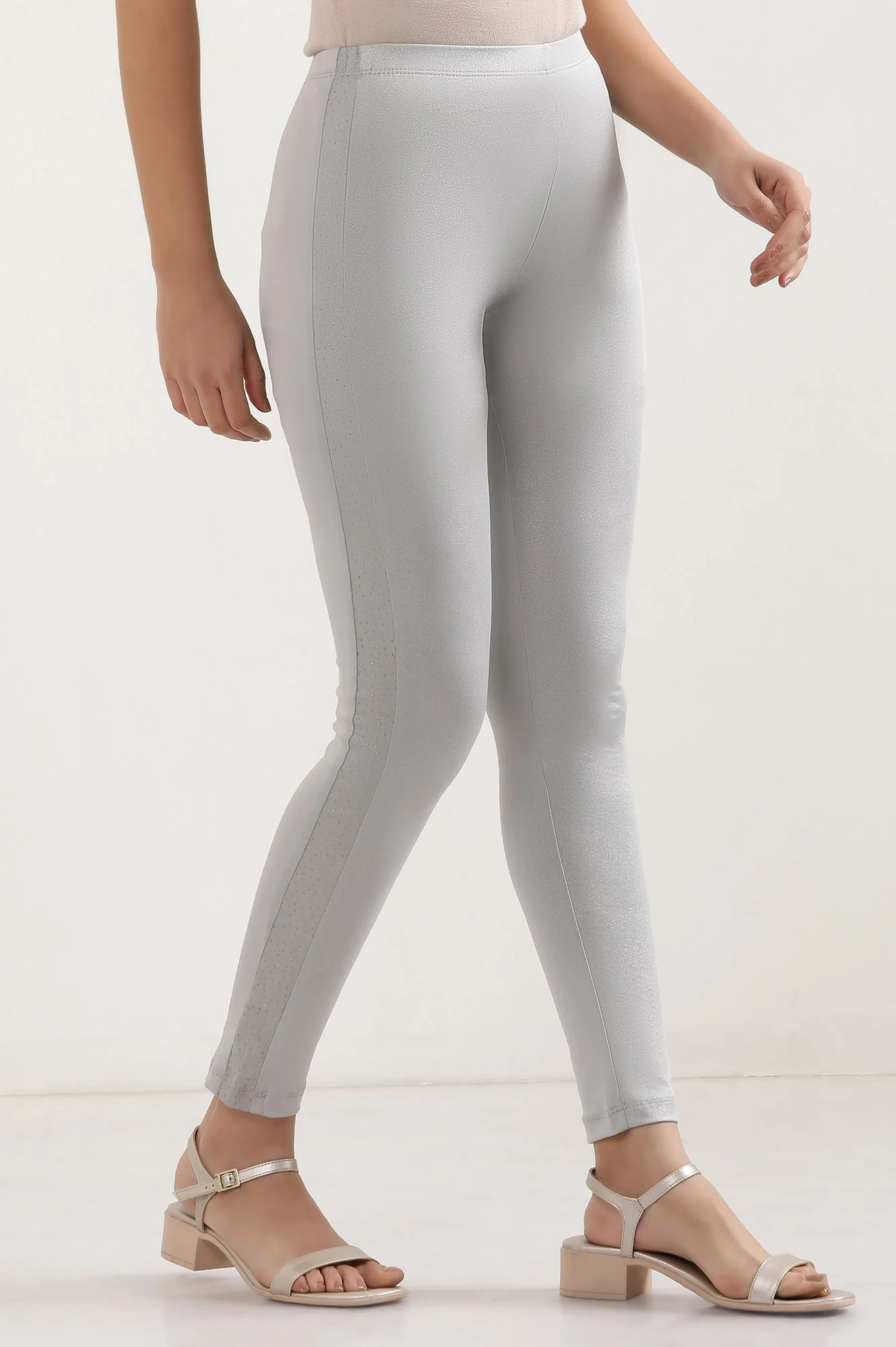 Silver Solid Skinny Fit Tights With Elasticated Waist - Image 4