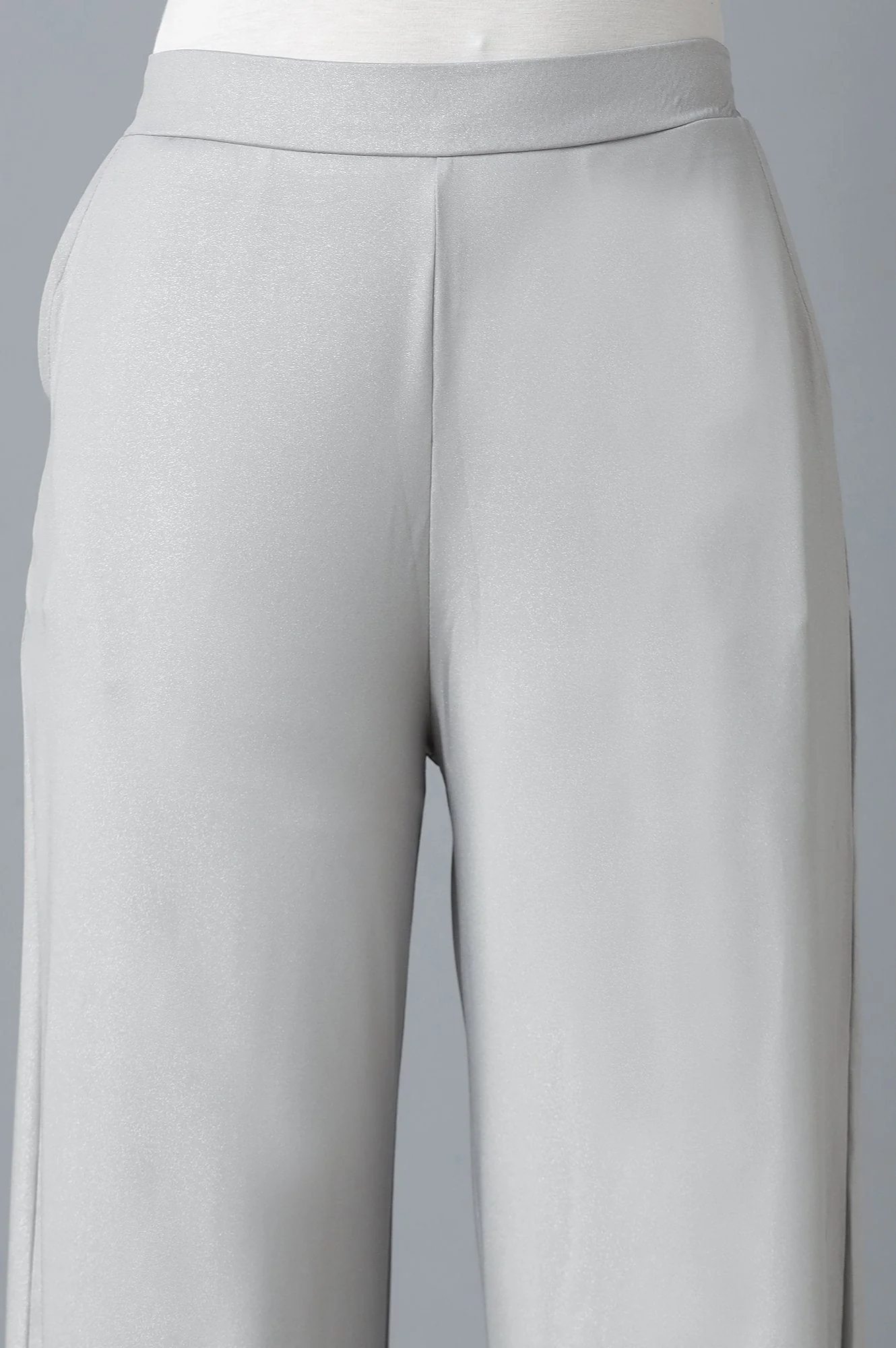 Silver Solid Straight Fit Cotton Palazzo With Elasticated Waistband - Image 7