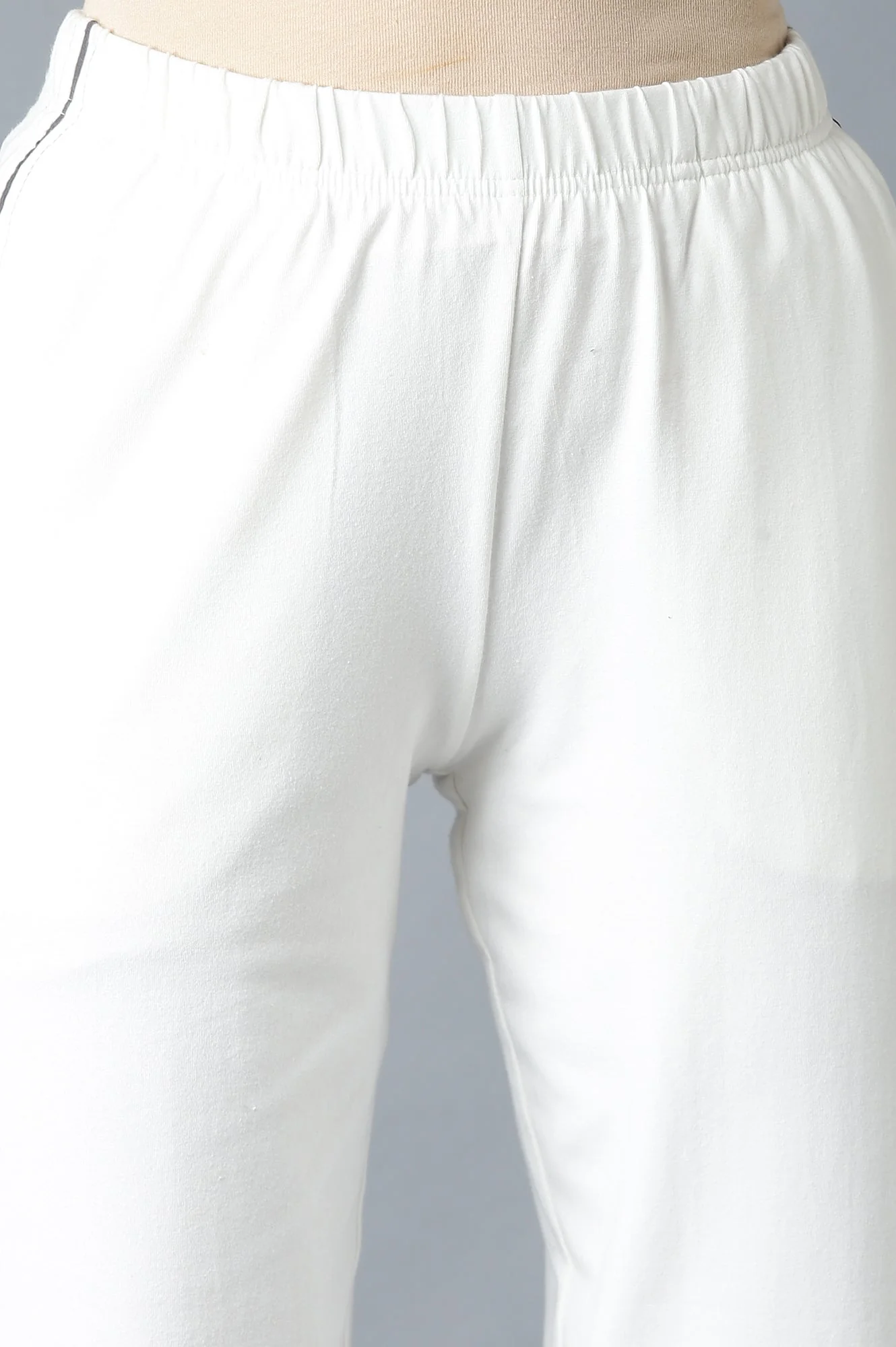 White Solid Straight Fit Cotton Pants With Elasticated Waistband - Image 6